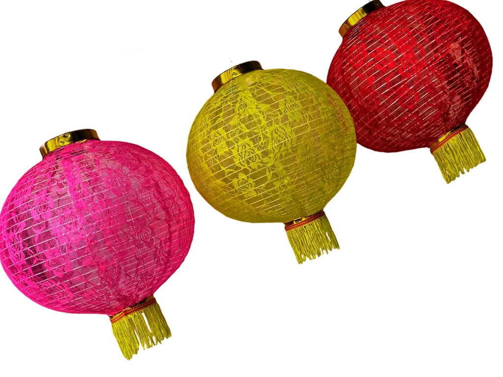 PartySanthe 16inch Colorful and Bright Cloth Diwali Hanging Lantern Handmade Festive Lantern Chinese Traditional Lantern Any 1pc