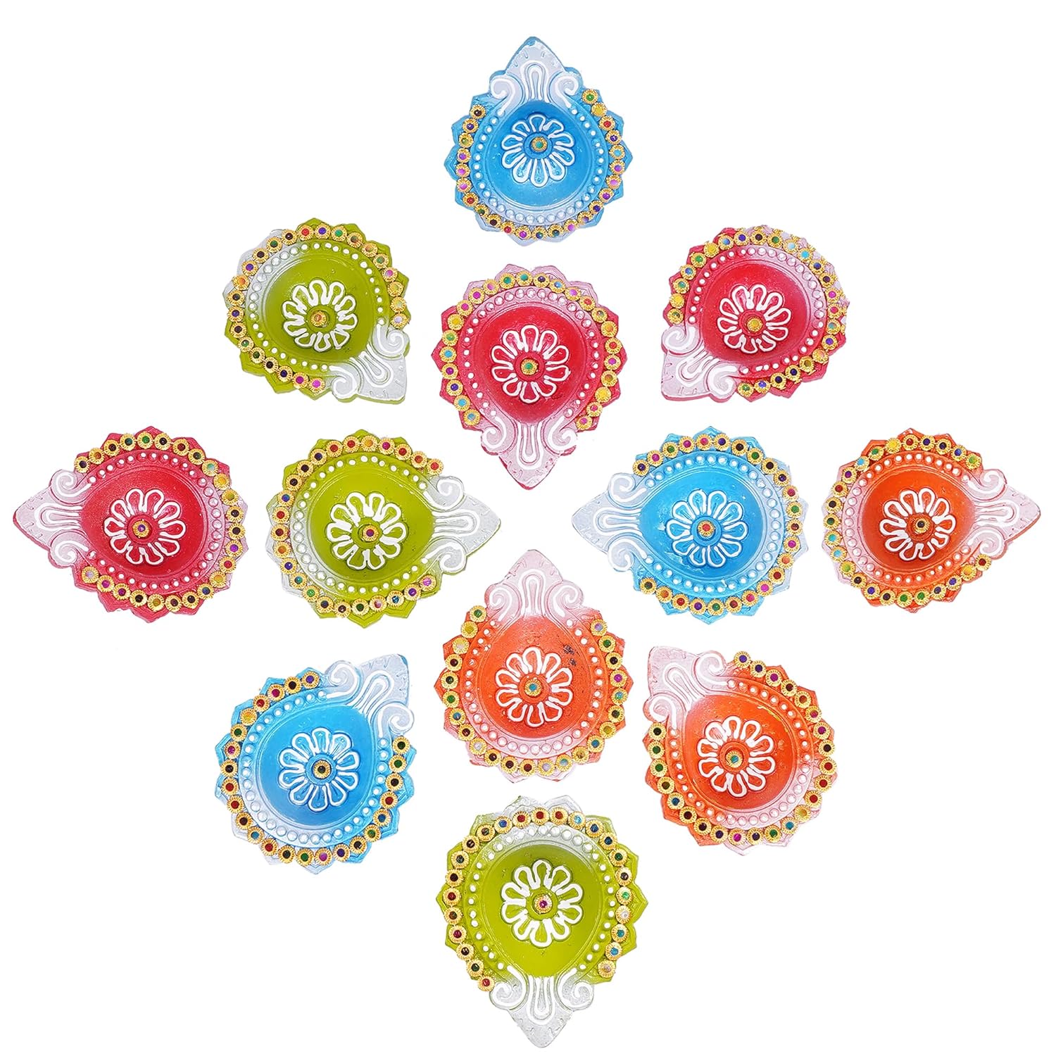 TIED RIBBONS Pack of 12 Diwali Diya Set - Large Size Clay Terracotta Diwali Diya Set Earthen Oil Ghee Diyas for Diwali - Diwali Decoration Items for Home Decor (Multicolor, 7.8 cm x 2.5 cm)