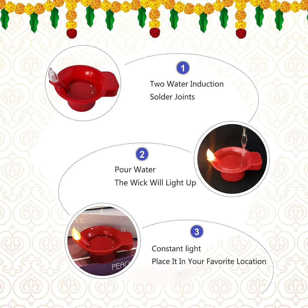 HOMFIL Water Sensor Diya Set | Electric Flameless & Smokeless Diya | LED Water Diyas for Diwali Festival, Balcony, Home & Office Decor | Useful for Diwali Festivals, Home Decor (Pack of 24)
