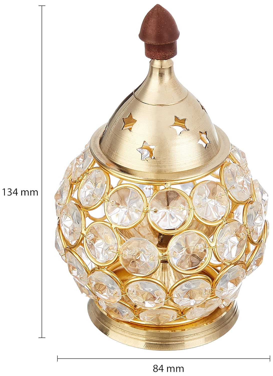 Amazon Brand - Solimo Akhand Diya/Oil Lamp for Puja, Home Décor and Diwali, Matki Shape, Brass-and-Crystal (Medium)