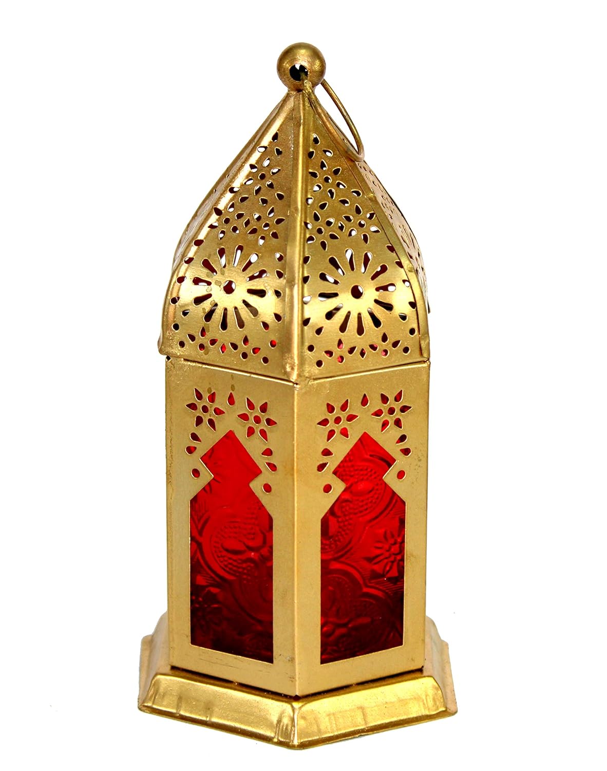eSplanade 6.5" Moroccan Lantern Red-Colored Glass Hanging Lamp | Home Decor | Tealight Holder (2 Pieces)