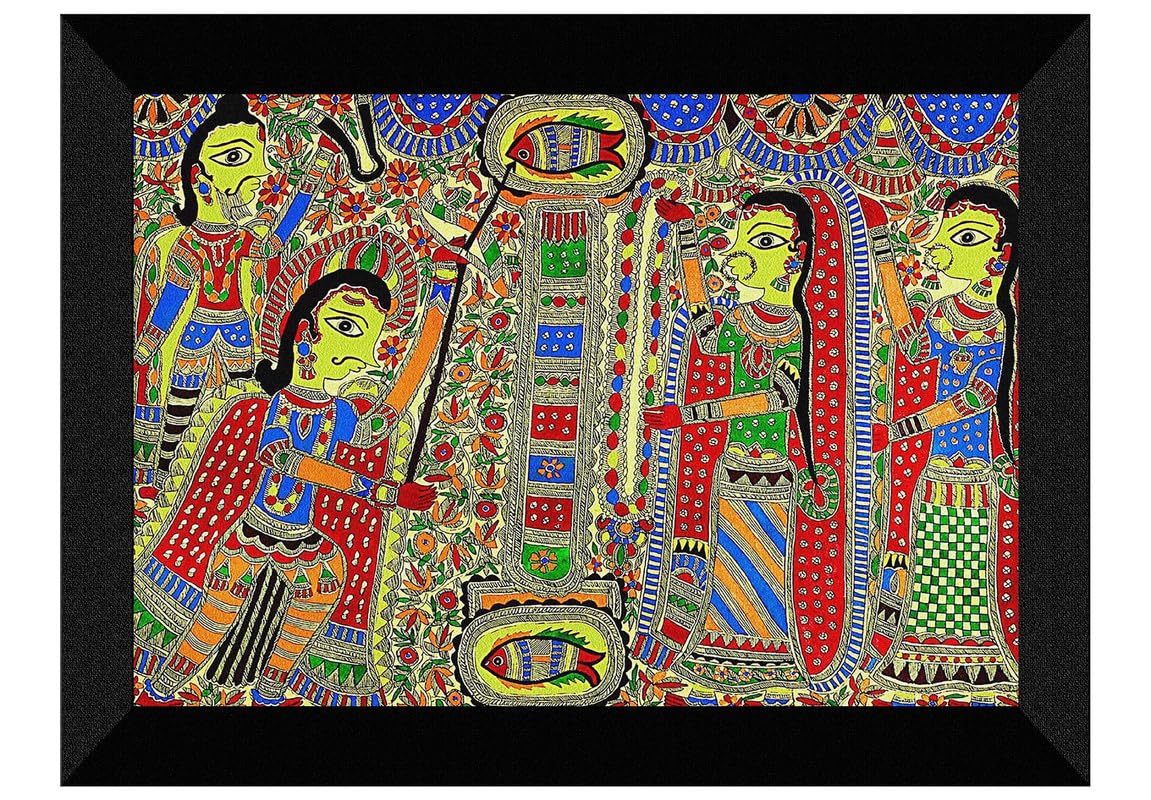 SAF paintings Madhubani Traditional Black frame painting for Wall Decoration,Home and Office OL-SANFK33419