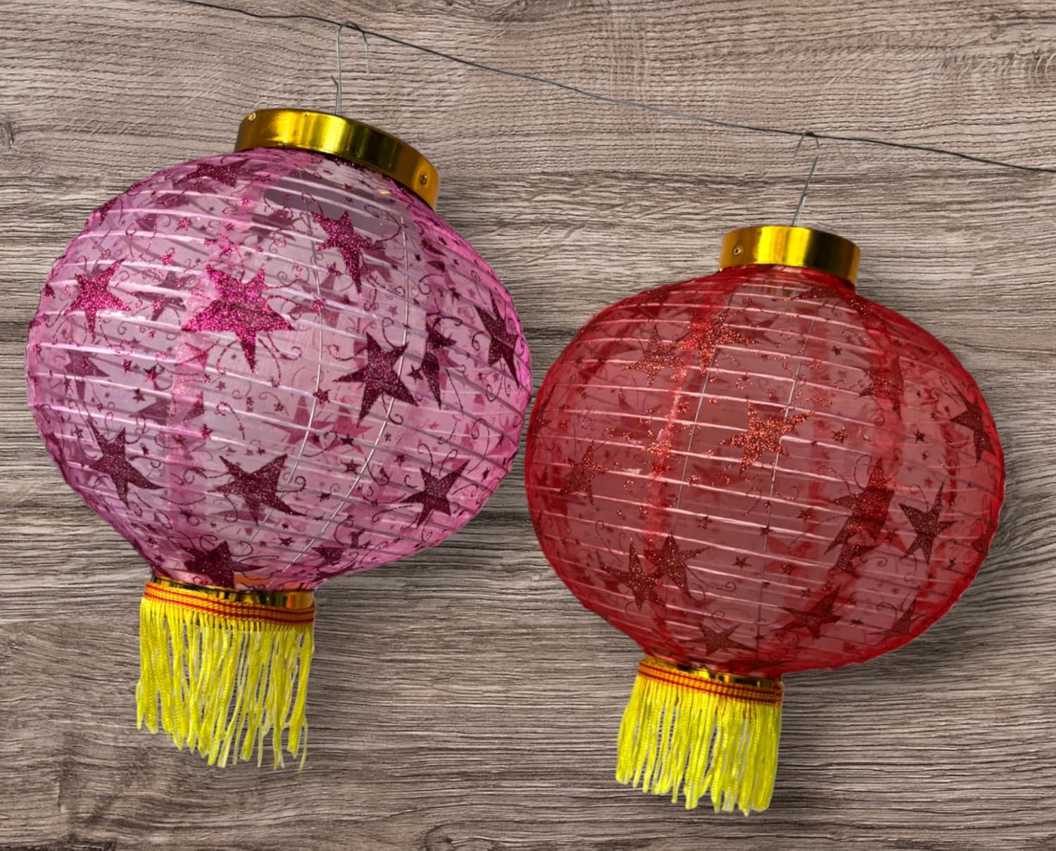 PartySanthe Star Print Pack of 1pc Cloth Diwali Hanging Lantern Handmade Traditional Festive Lantern Round 12inch - Random Design and Random Color Any 1pc