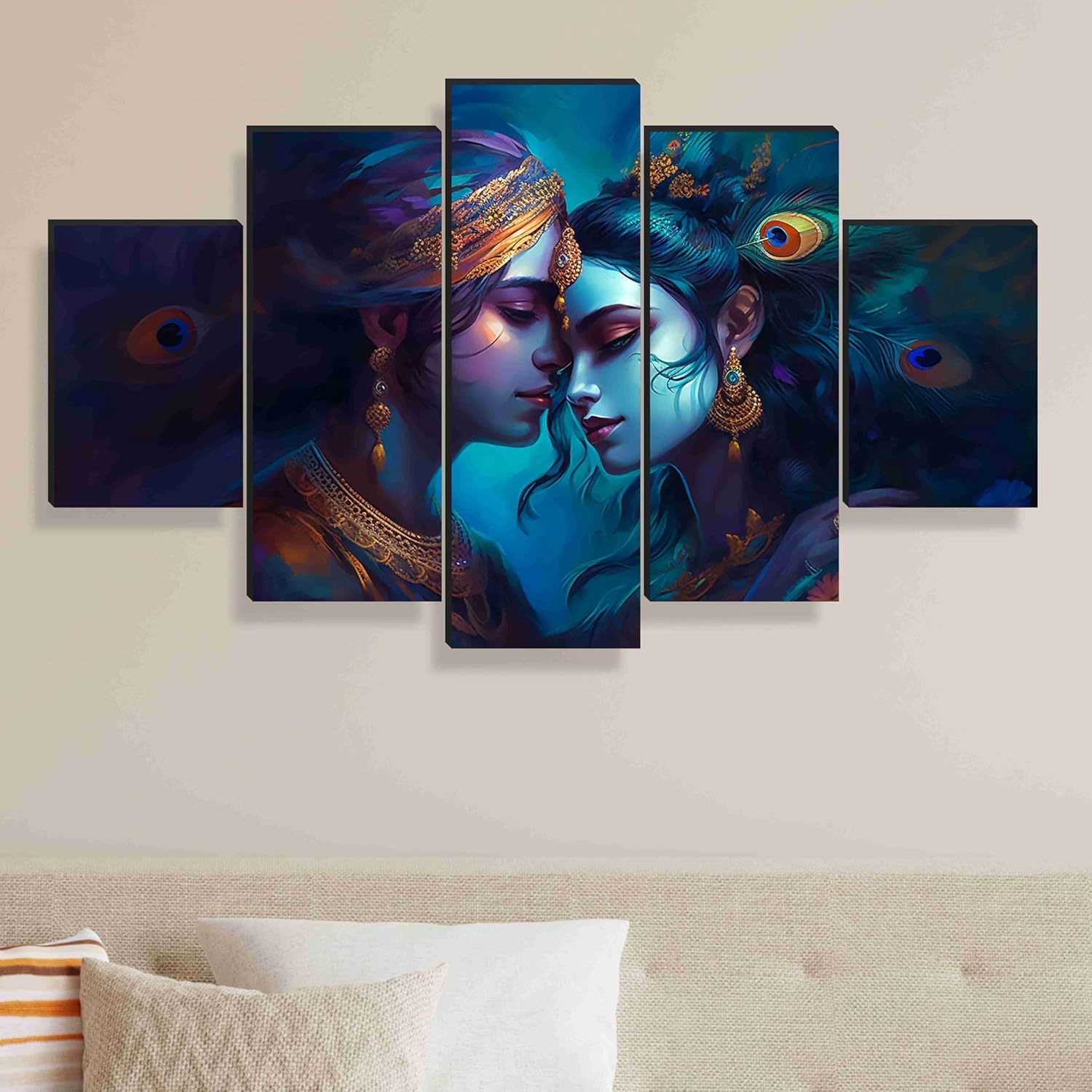 Saf Radha Krishna Paintings For Wall Decoration-Set Of Five,3D Modern Art Painting For Living Room Large Size With Frames For Home Decoration,Hotel,Office 76.2 Cm X 45 Cm Sanfpnls35460-Engineered Wood