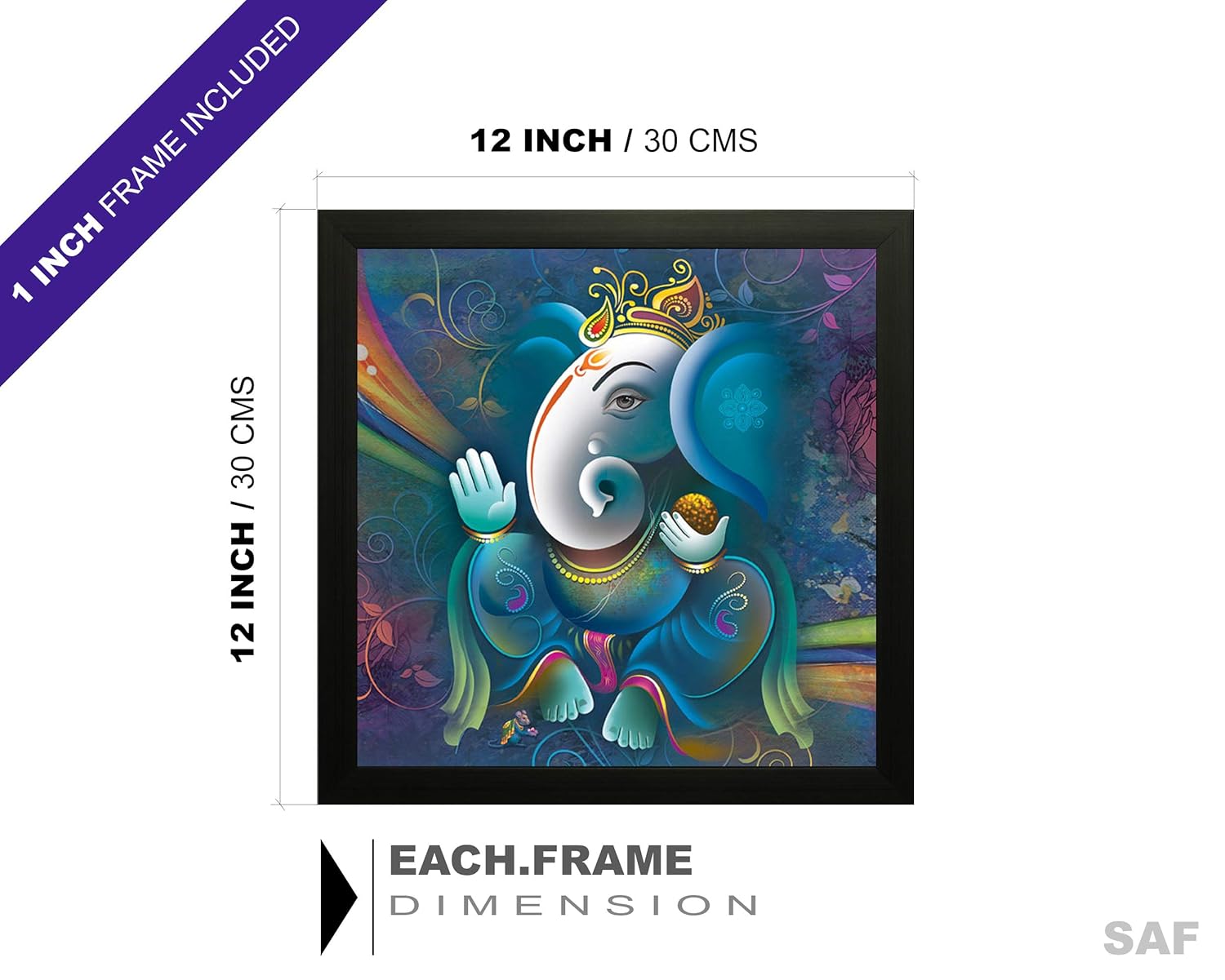 SAF Ganesha UV Coated Framed Religious Painting For Home Decorative (12 inch X 12 inch, Multi)