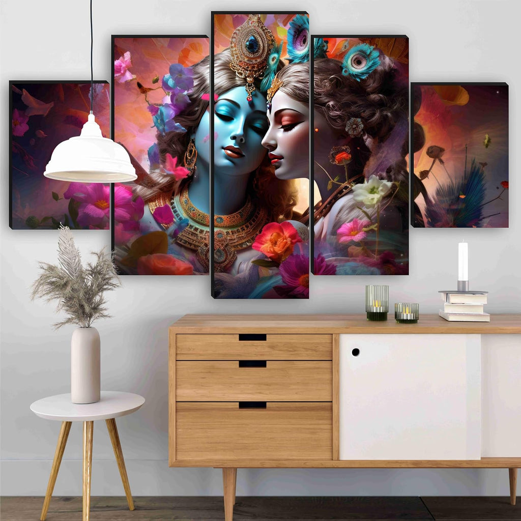 SAF Radha Krishna Paintings For Wall Decoration-Set Of Five,3D Modern Art Painting For Living Room Large Size With Frames For Home Decoration,Hotel,Office 76.2 Cm X 45 Cm Sanfpnls35444,Engineered Wood