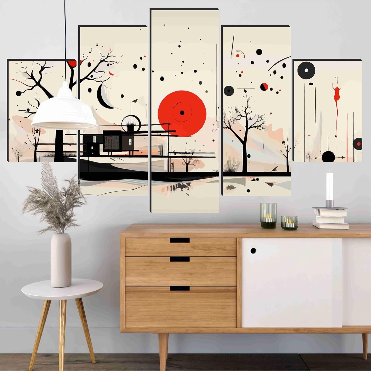 SAF Nature Paintings for Wall Decoration - Set Of Five, 3d Scenery Vastu Painting for Living Room Large Size with Frames for Home Decoration, Hotel, Office 76.2 cm x 45 cm SANFPNLS35476