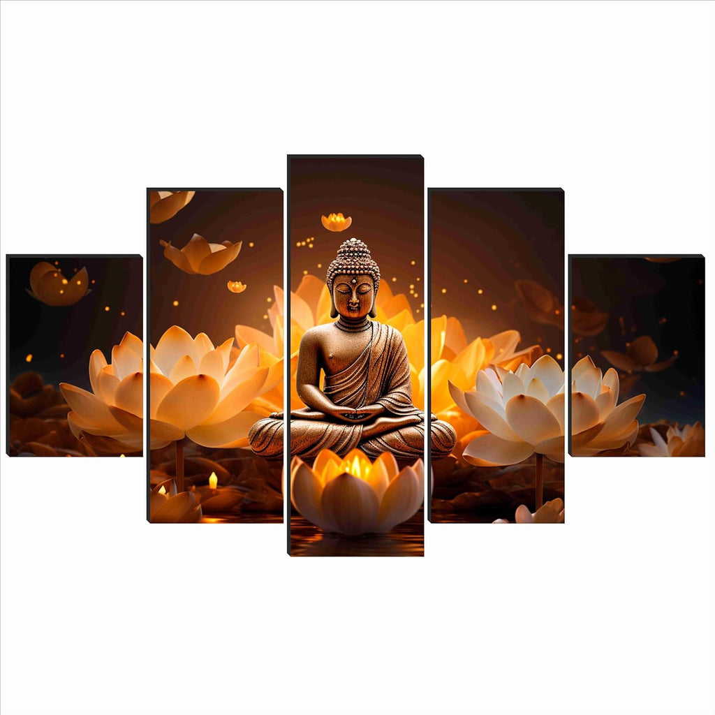 SAF Buddha Paintings for Wall Decoration - Set Of Five, 3d modern art Painting for Living Room Large Size with Frames for Home Decoration, Hotel, Office 76.2 cm x 45 cm SANFPNLS35478