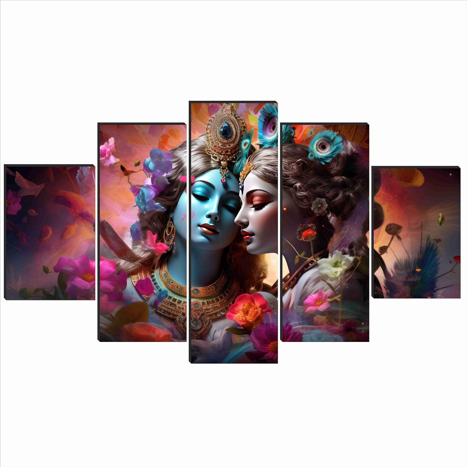 SAF Radha Krishna Paintings For Wall Decoration-Set Of Five,3D Modern Art Painting For Living Room Large Size With Frames For Home Decoration,Hotel,Office 76.2 Cm X 45 Cm Sanfpnls35444,Engineered Wood