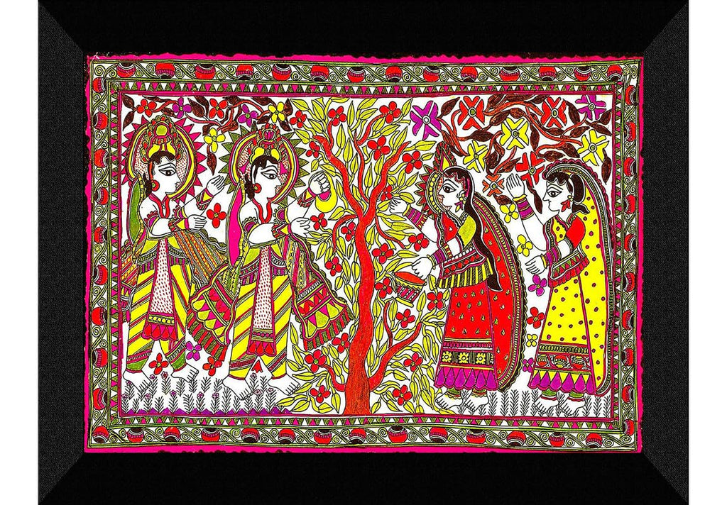 SAF paintings Madhubani Traditional Black frame painting for Wall Decoration SA-SANFK33359