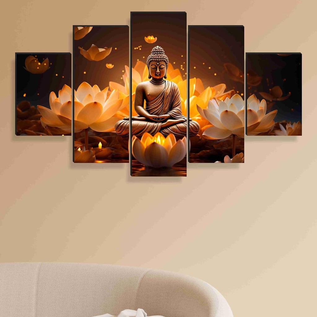SAF Buddha Paintings for Wall Decoration - Set Of Five, 3d modern art Painting for Living Room Large Size with Frames for Home Decoration, Hotel, Office 76.2 cm x 45 cm SANFPNLS35478
