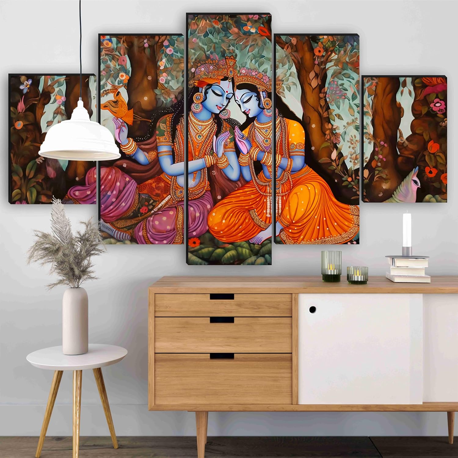 Saf Radha Krishna Paintings For Wall Decoration-Set Of Five,3D Modern Art Painting For Living Room Large Size With Frames For Home Decoration,Hotel,Office 76.2 Cm X 45 Cm Sanfpnls35465-Engineered Wood
