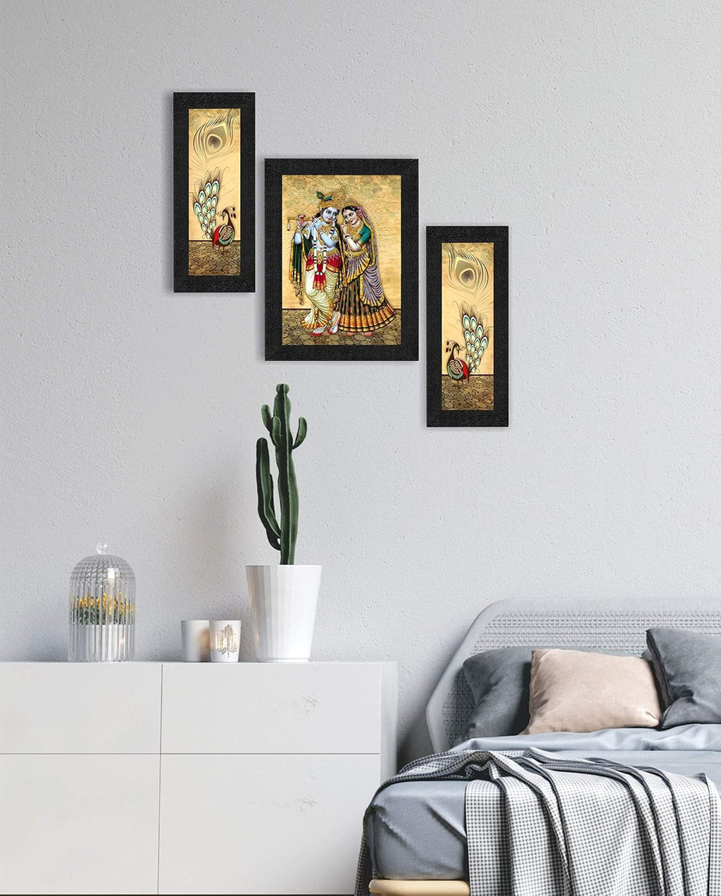 SAF paintings UV Textured Radha Krishna Printed Print Framed Painting Set of 3 for Home Decoration – Size 35 x 2 x 50 cm SANFSA7724