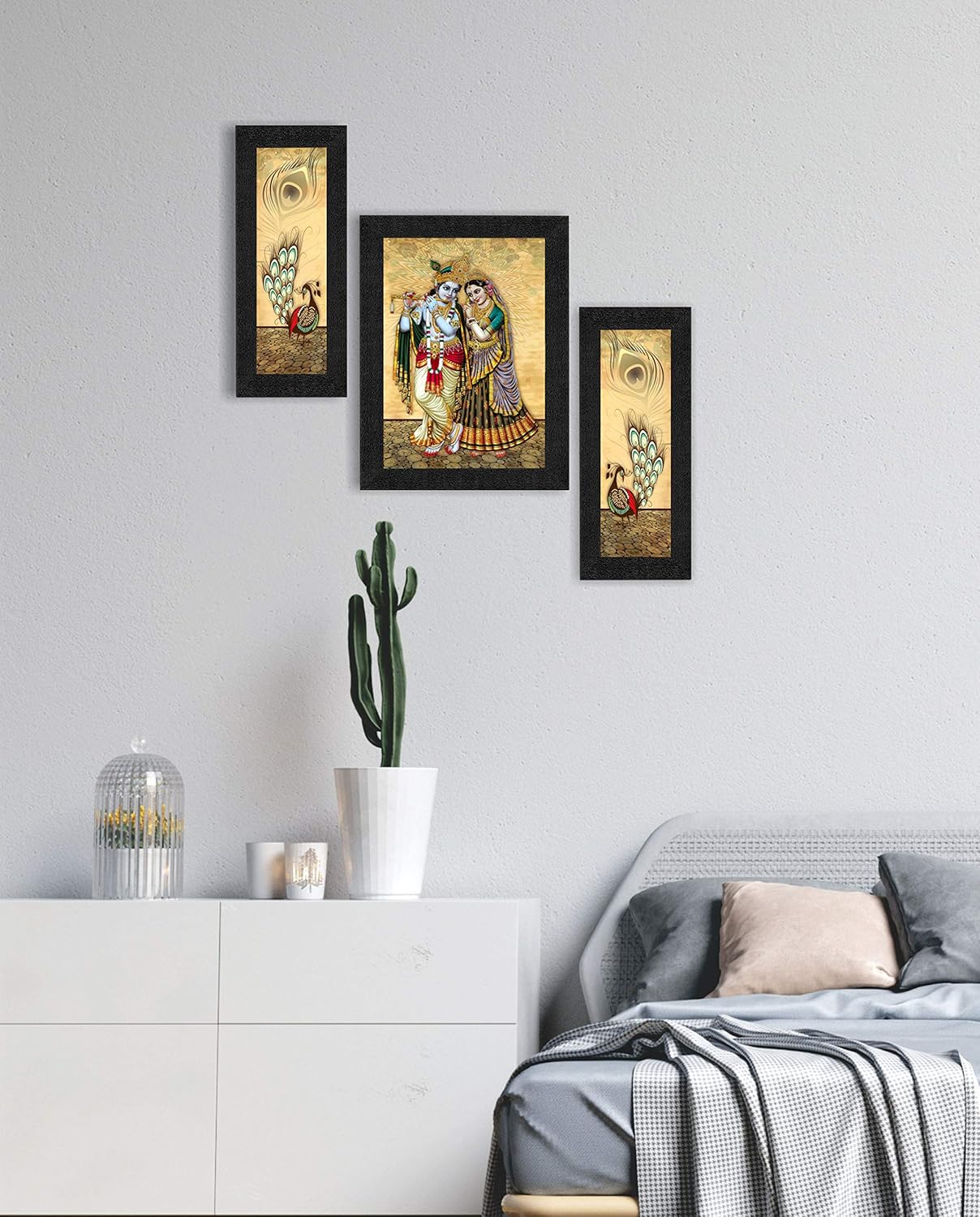 SAF paintings UV Textured Radha Krishna Printed Print Framed Painting Set of 3 for Home Decoration – Size 35 x 2 x 50 cm SANFSA7724