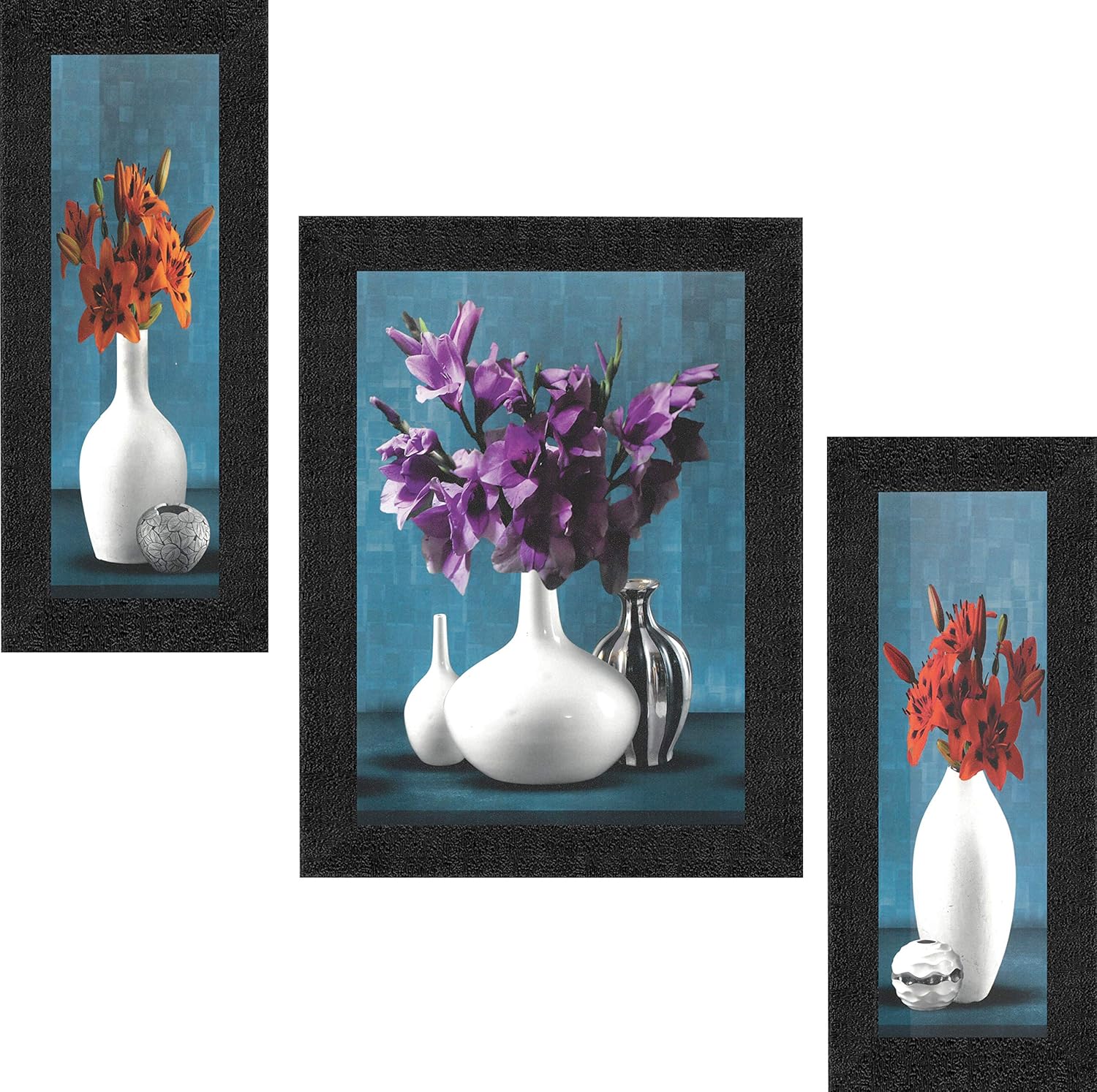 SAF paintings UV Textured Flower Print Framed Art Print Painting Set of 3 for Home Decoration – Size 35 x 2 x 50 cm SANFSA7479