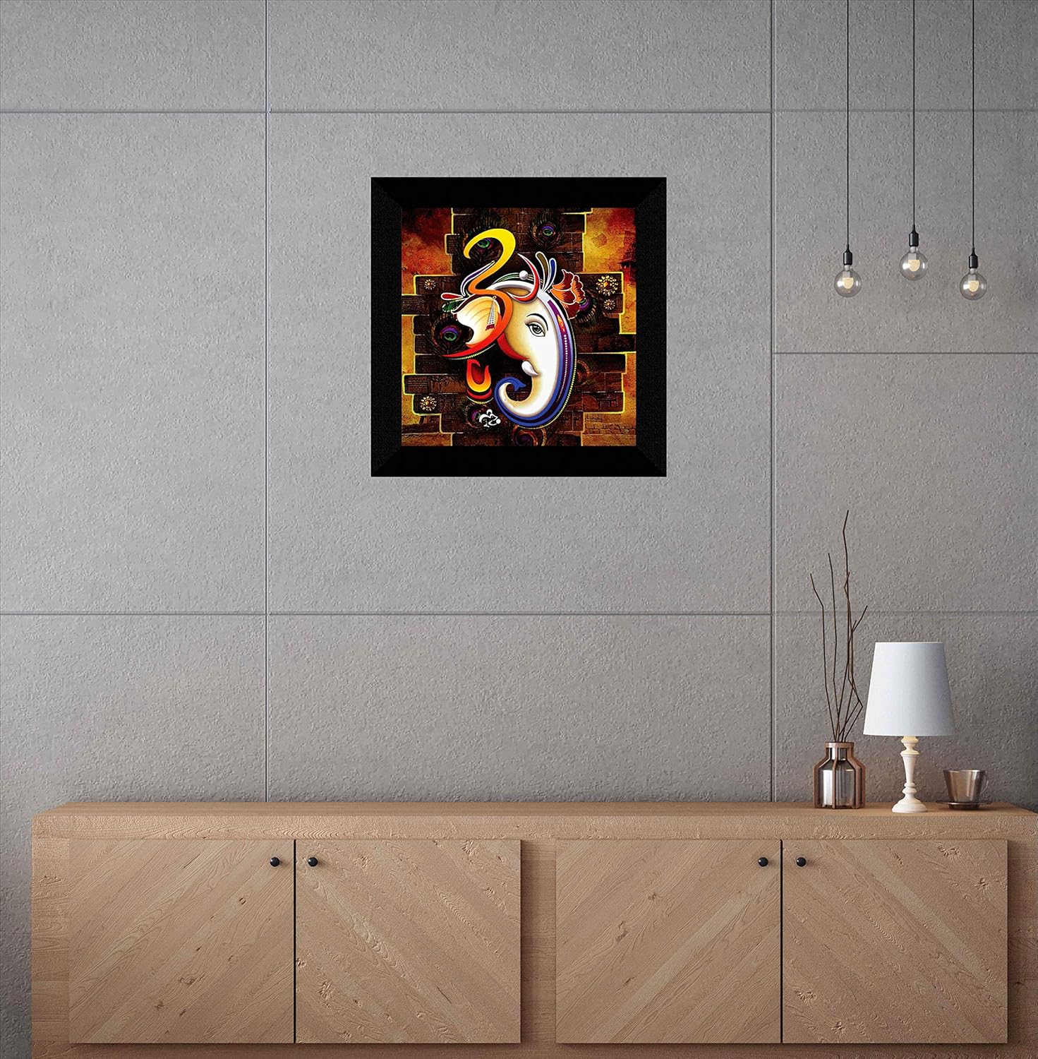 SAF Ganesha UV Coated Home Decorative Gift Item Frame Painting 12 inch X 12 inch SANFO89(Multicolor)