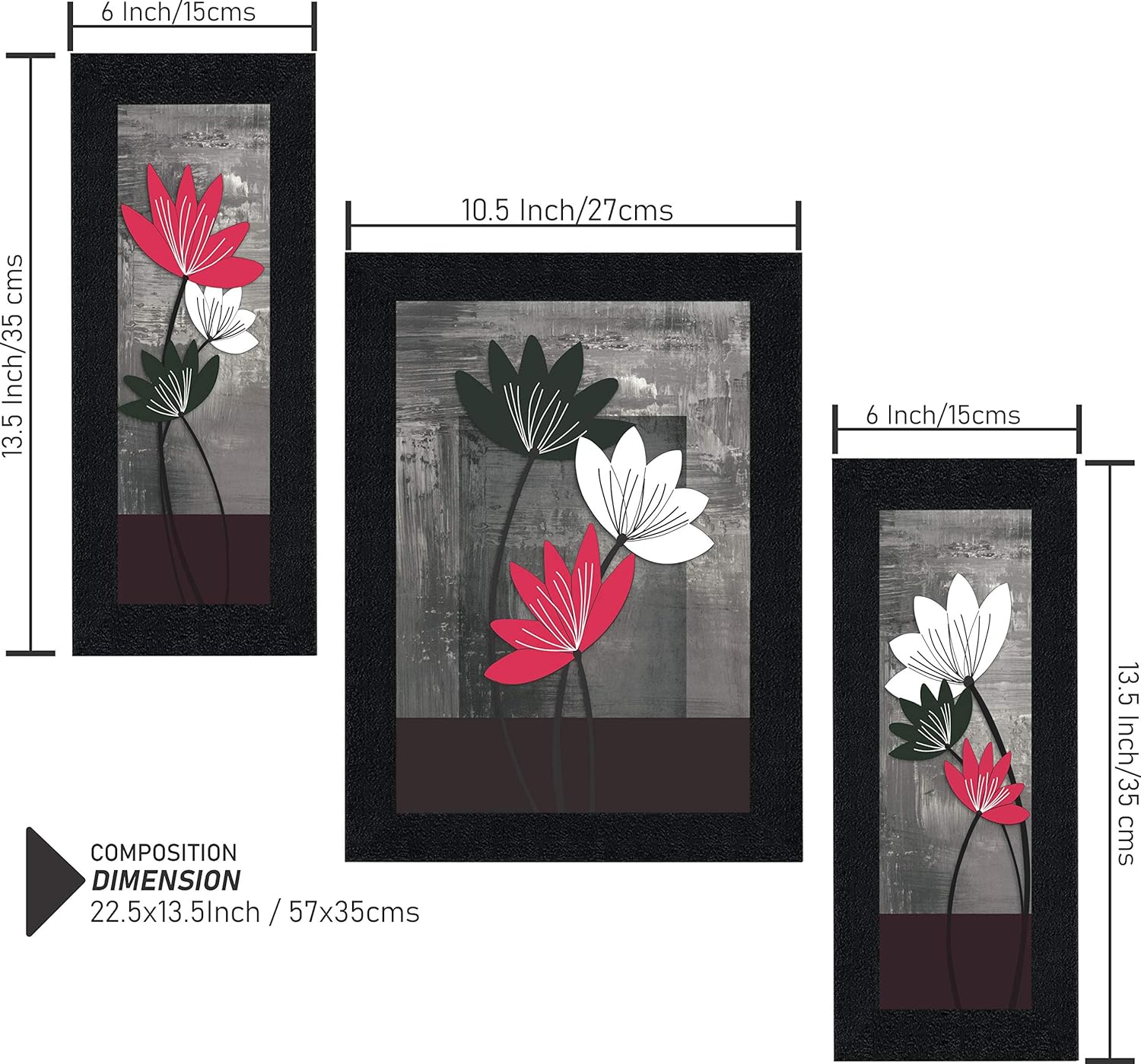SAF paintings UV Textured Flower Print Framed Painting Set of 3 for Home Decoration – Size 35 x 2 x 50 cm SANFS71