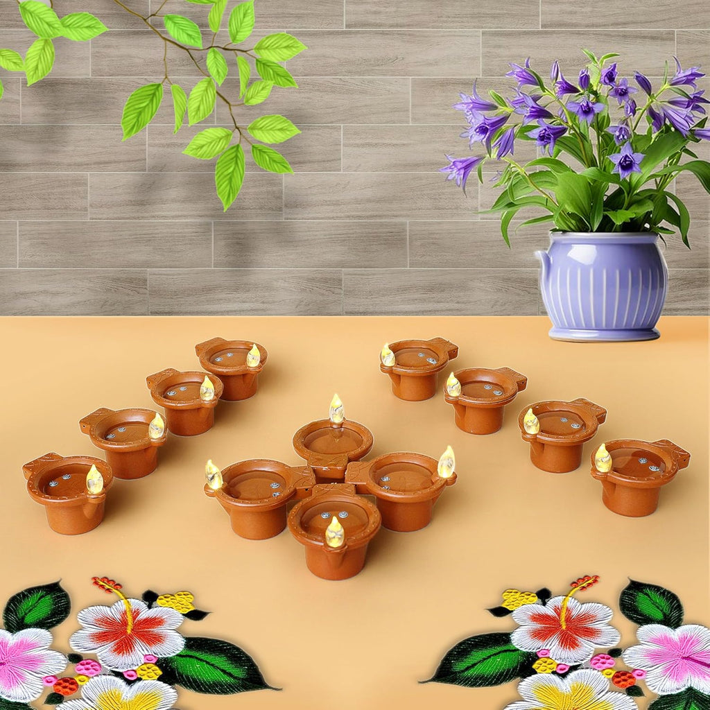 Decovaa Water Sensor Electric Diyas Candle Eco-Friendly Water Sensor Diya for Diwali Decoration, Festival, Pooja, Bolcony, Rangoli and Home Decoration (Pack of 12)