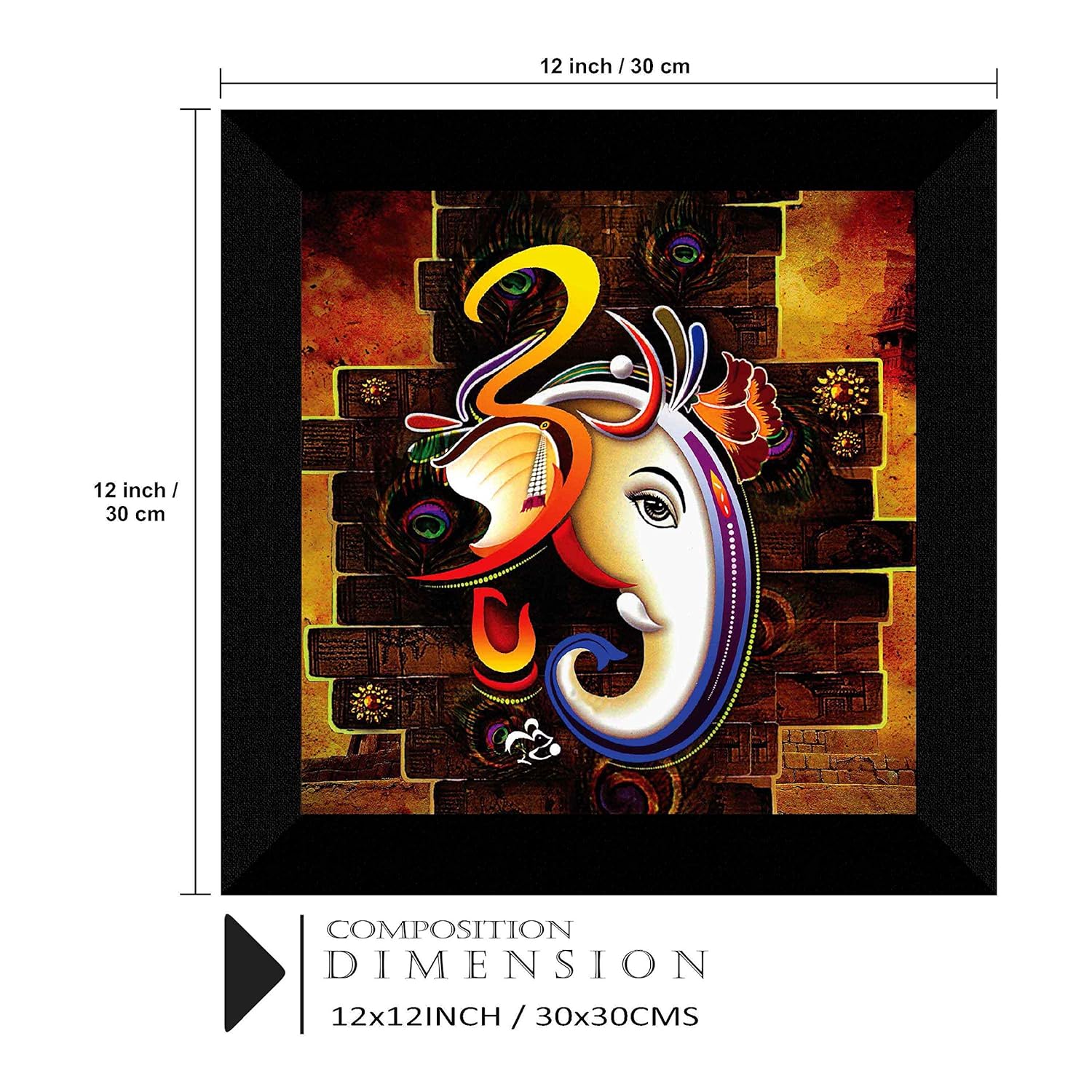 SAF Ganesha UV Coated Home Decorative Gift Item Frame Painting 12 inch X 12 inch SANFO89(Multicolor)
