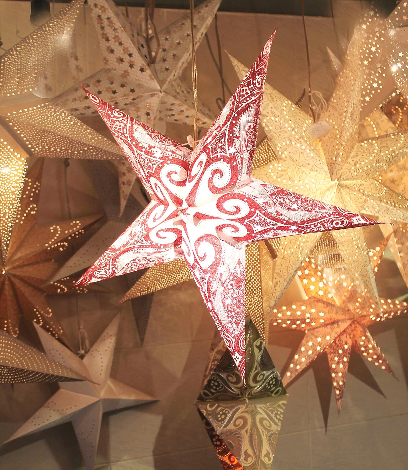 KidsyWinsy Decorative Glitter Paper Star 60cm, 5 arms, with Beautiful Design, Premium Recycled Cotton Paper Used, Perfect for Bday Party, Wedding, Anniversary and Home Decoration?