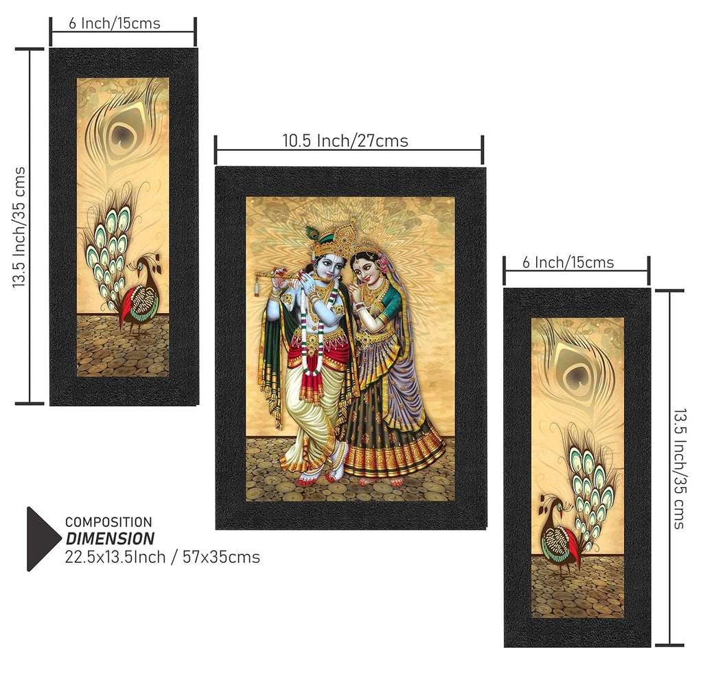 SAF paintings Set of 3 Radha Krishna UV Coated Painting with Frame 22.5 Inch X 13.5 Inch SASASA7724