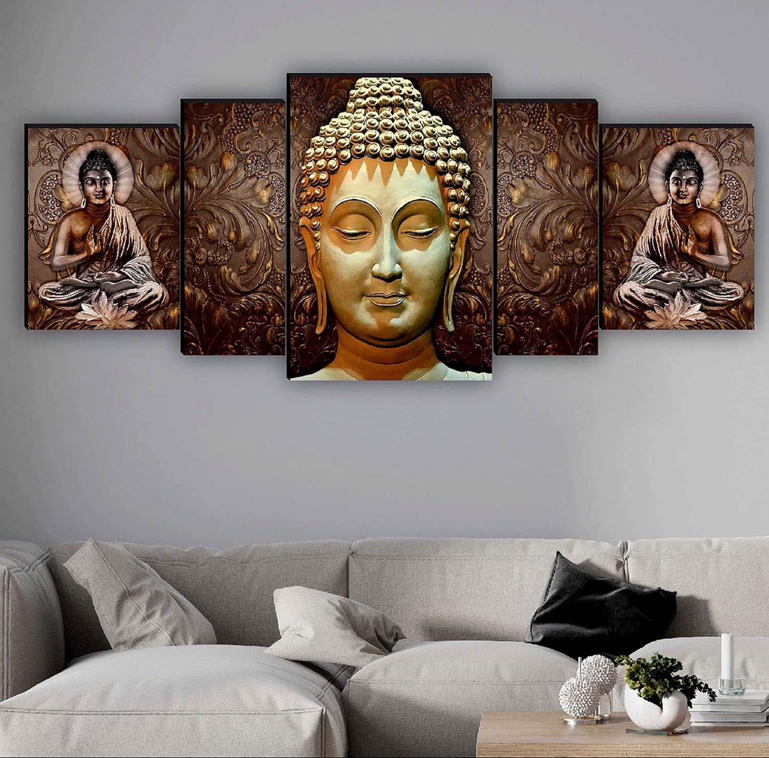 SAF Set of 5 Buddha UV Textured Home Decorative Gift Item MDF Panel Painting 18 Inch X 42 Inch SANFPNL31195