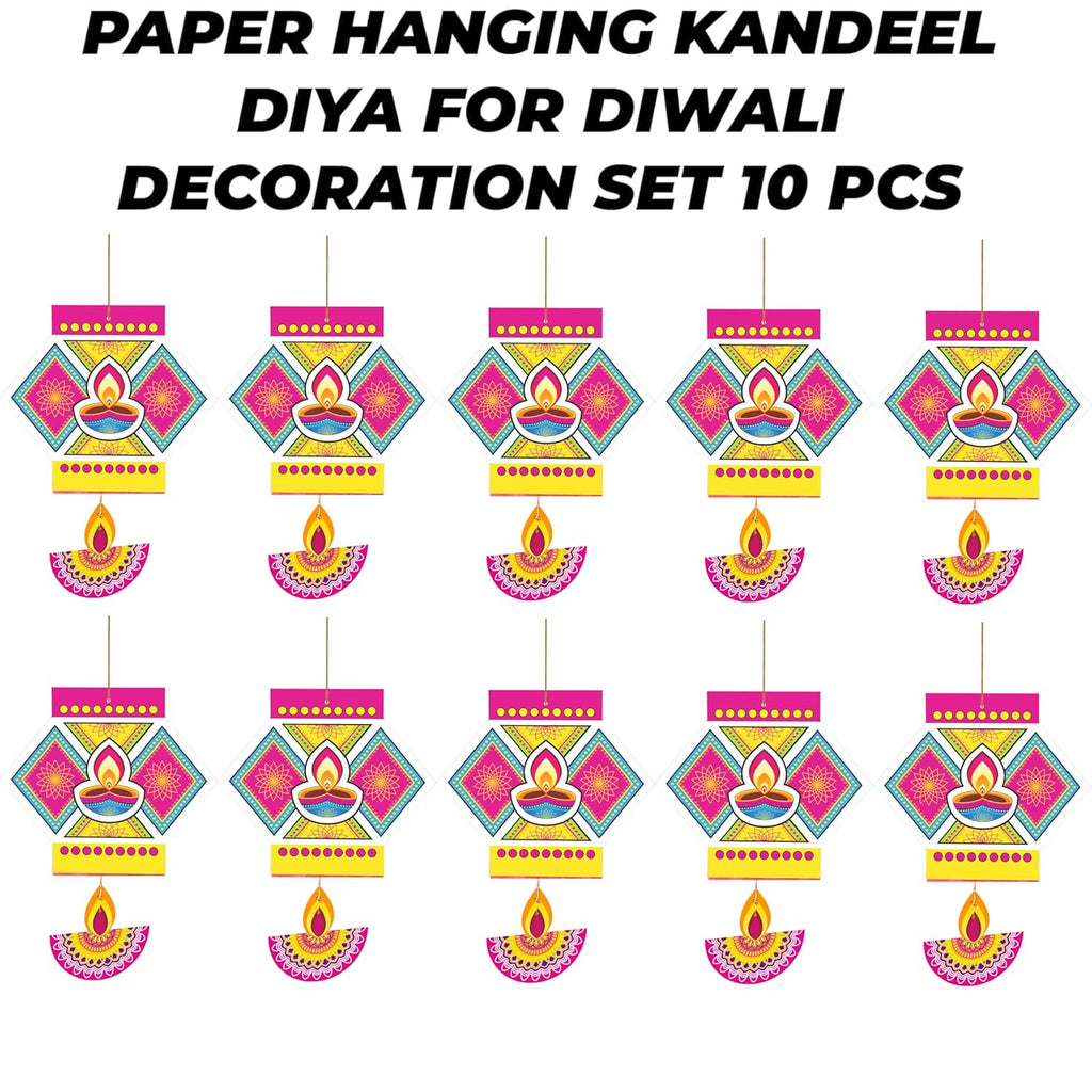 TOYXE Paper Hanging Kandeel Diya for Diwali Decoration Set of 10 Pcs