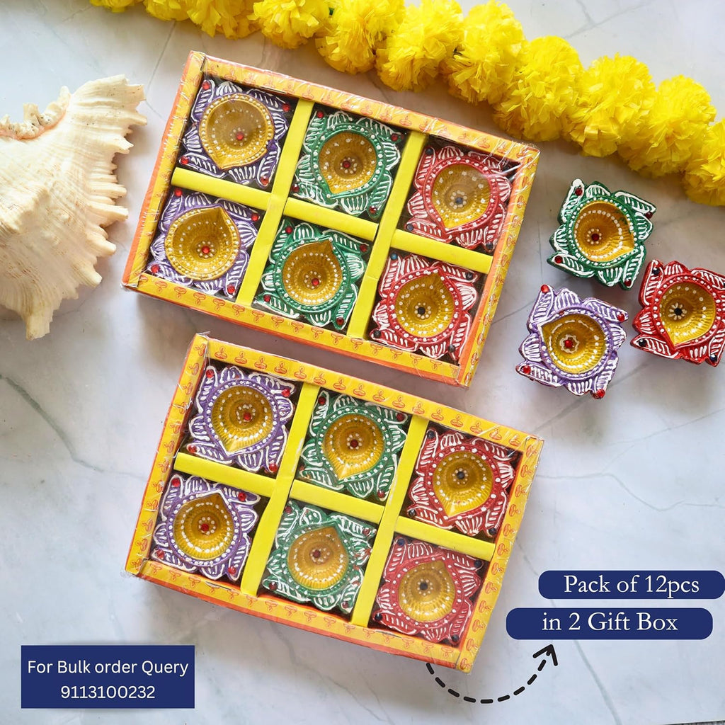 Indian Karigar 12 Diya for Diwali Diyas for Diwali Festival Terracotta Decorative Diyas for Diwali Decoration Items for Home Decor Diwali Diya Light Diwali Gifts for Family (Diwali Decoration Items)