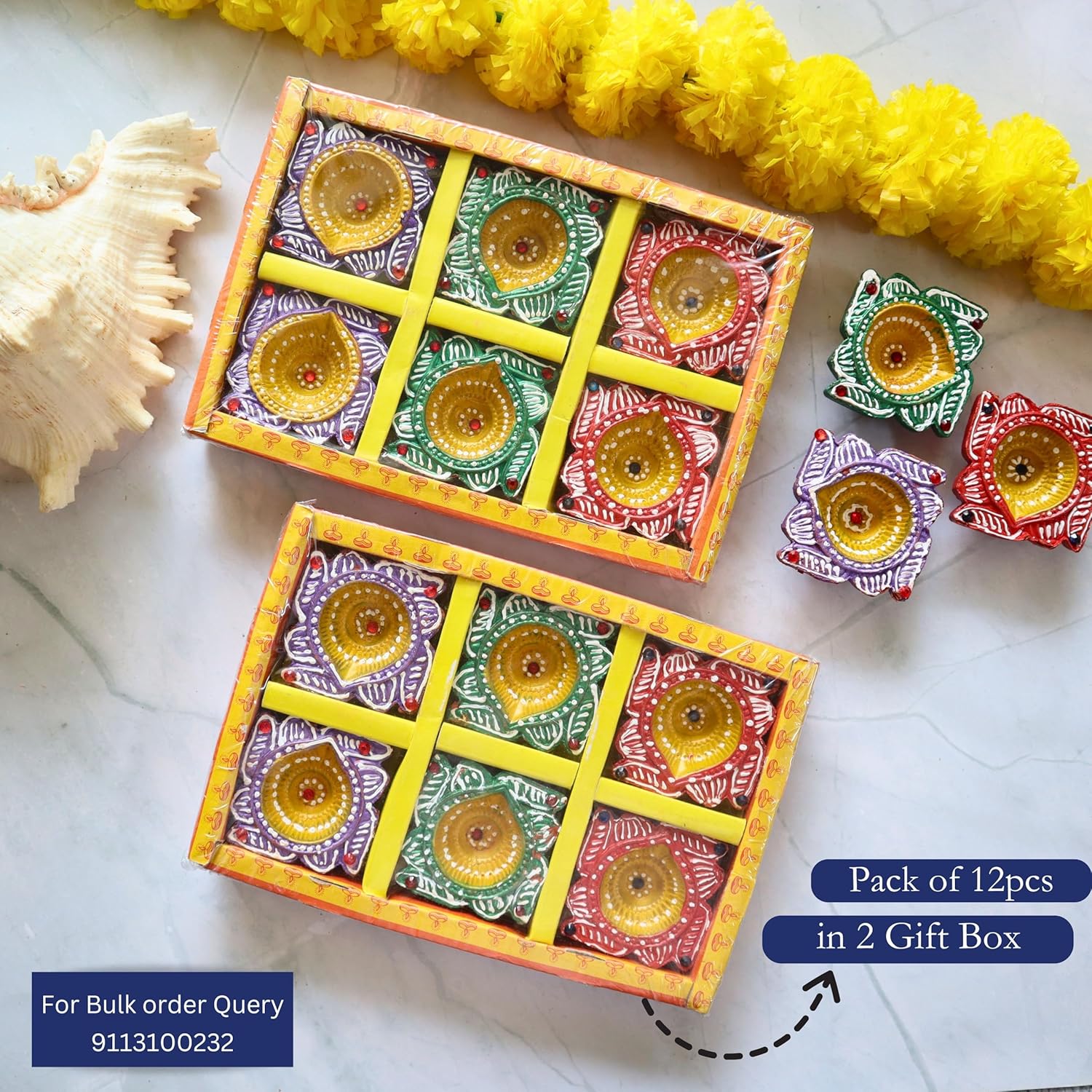 Indian Karigar 12 Diya for Diwali Diyas for Diwali Festival Terracotta Decorative Diyas for Diwali Decoration Items for Home Decor Diwali Diya Light Diwali Gifts for Family (Diwali Decoration Items)