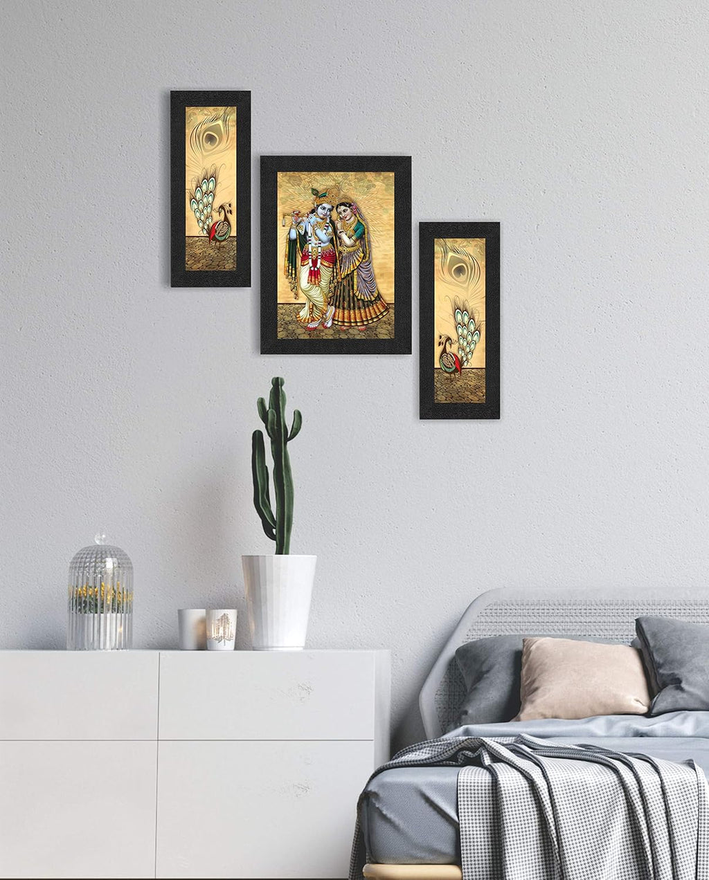 SAF paintings Set of 3 Radha Krishna UV Coated Painting with Frame 22.5 Inch X 13.5 Inch SASASA7724