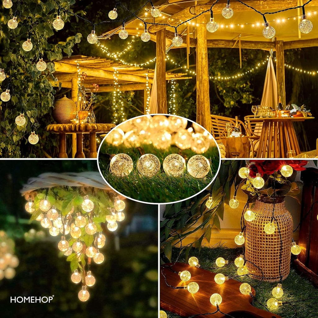 Homehop Solar Outdoor 30 Led Crystal Ball String Light for Home Garden Balcony Terrace Wall Rechargeable Waterproof Decorative Lamp Diwali Decoration Item(6.5M, 800 mAhPack of 2)