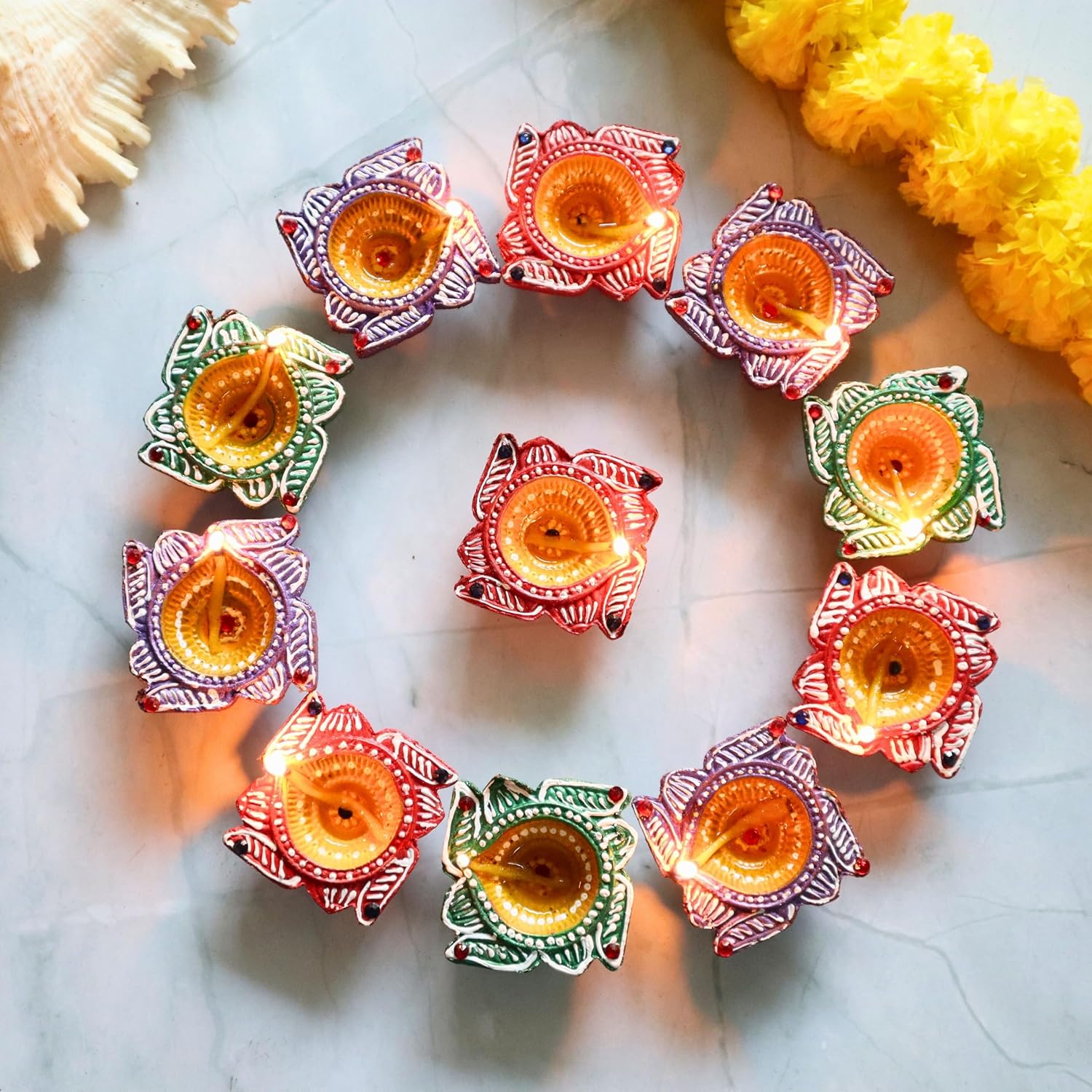 Indian Karigar 12 Diya for Diwali Diyas for Diwali Festival Terracotta Decorative Diyas for Diwali Decoration Items for Home Decor Diwali Diya Light Diwali Gifts for Family (Diwali Decoration Items)