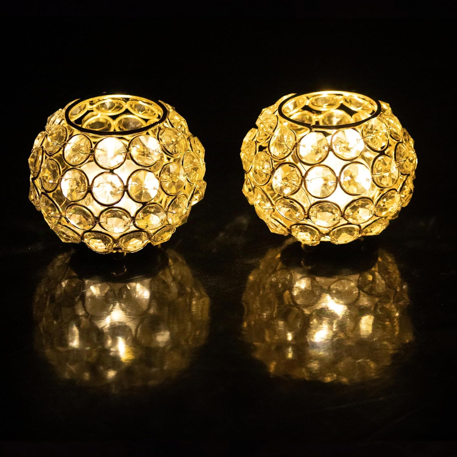 CentraLit Decoartive Tea Light Crsytal Candle Holder - Pooja Diya Decoration Items Home Diwali Brass Puja Item - Diwali Gift Lantern (Pack of 2)