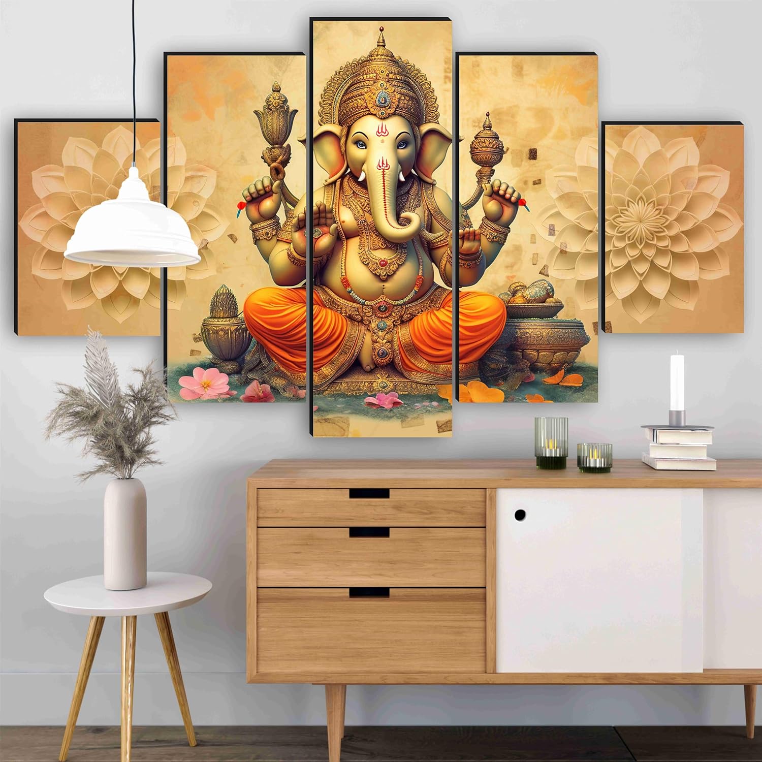 SAF Ganesha Paintings for Wall Decoration - Set Of Five, 3d modern art Painting for Living Room Large Size with Frames for Home Decoration, Hotel, Office 76.2 cm x 45 cm SANFPNLS35447