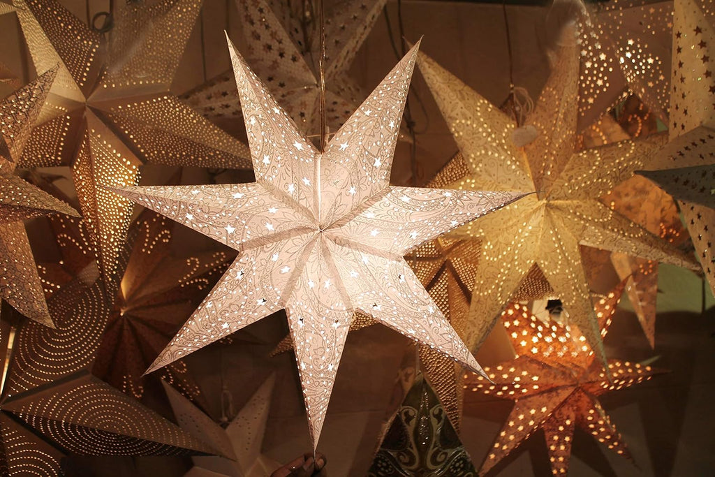 Kidsy Winsy Hanging Big Paper Star | 23 Inches, Glitter Star for Diwali| Decoration Item for Home | Recycled Cotton Paper| New Year Party, Christmas Decorations, Wedding and Anniversary Decor