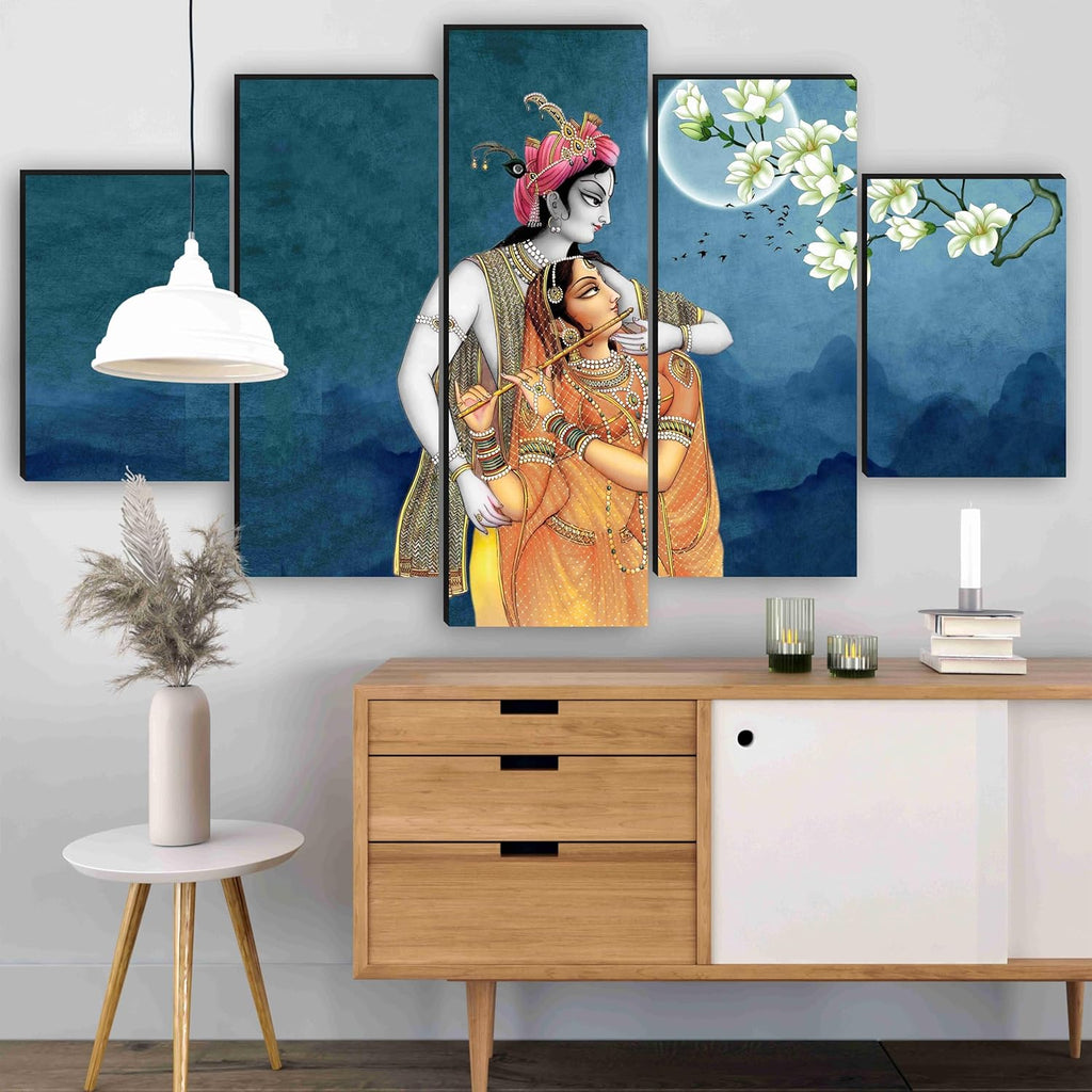 SAF Radha krishna Paintings for Wall Decoration - Set Of Five, 3d modern art Painting for Living Room Large Size with Frames for Home Decoration, Hotel, Office 76.2 cm x 45 cm SANFPNLS35472