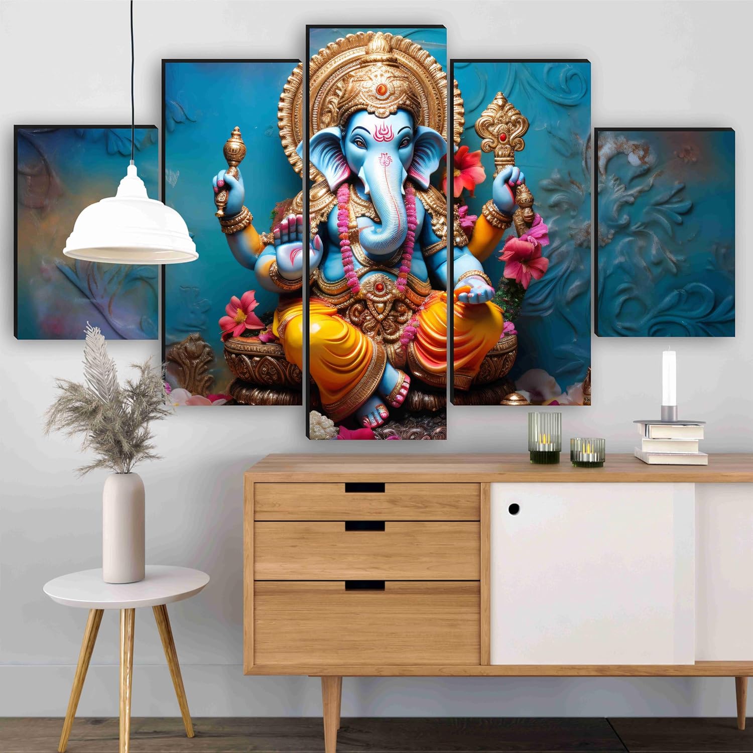 SAF Ganesha Paintings for Wall Decoration - Set Of Five, 3d modern art Painting for Living Room Large Size with Frames for Home Decoration, Hotel, Office 76.2 cm x 45 cm SANFPNLS35466