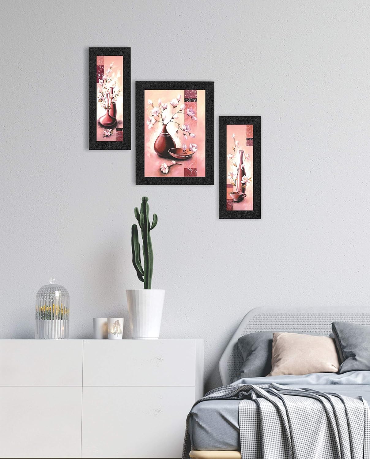 SAF paintings Diwali Gift UV Textured Flower Print Framed Painting Set of 3 for Home Decoration – Size 35 x 2 x 50 cm PhotoSA7721