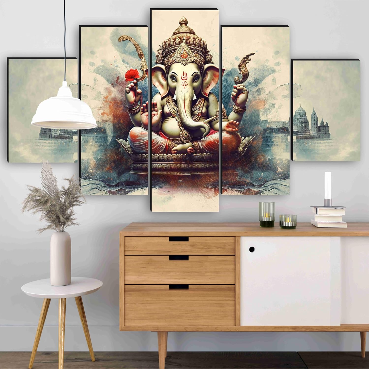 SAF Ganesha Paintings for Wall Decoration - Set Of Five, 3d modern art Painting for Living Room Large Size with Frames for Home Decoration, Hotel, Office 76.2 cm x 45 cm SANFPNLS35470