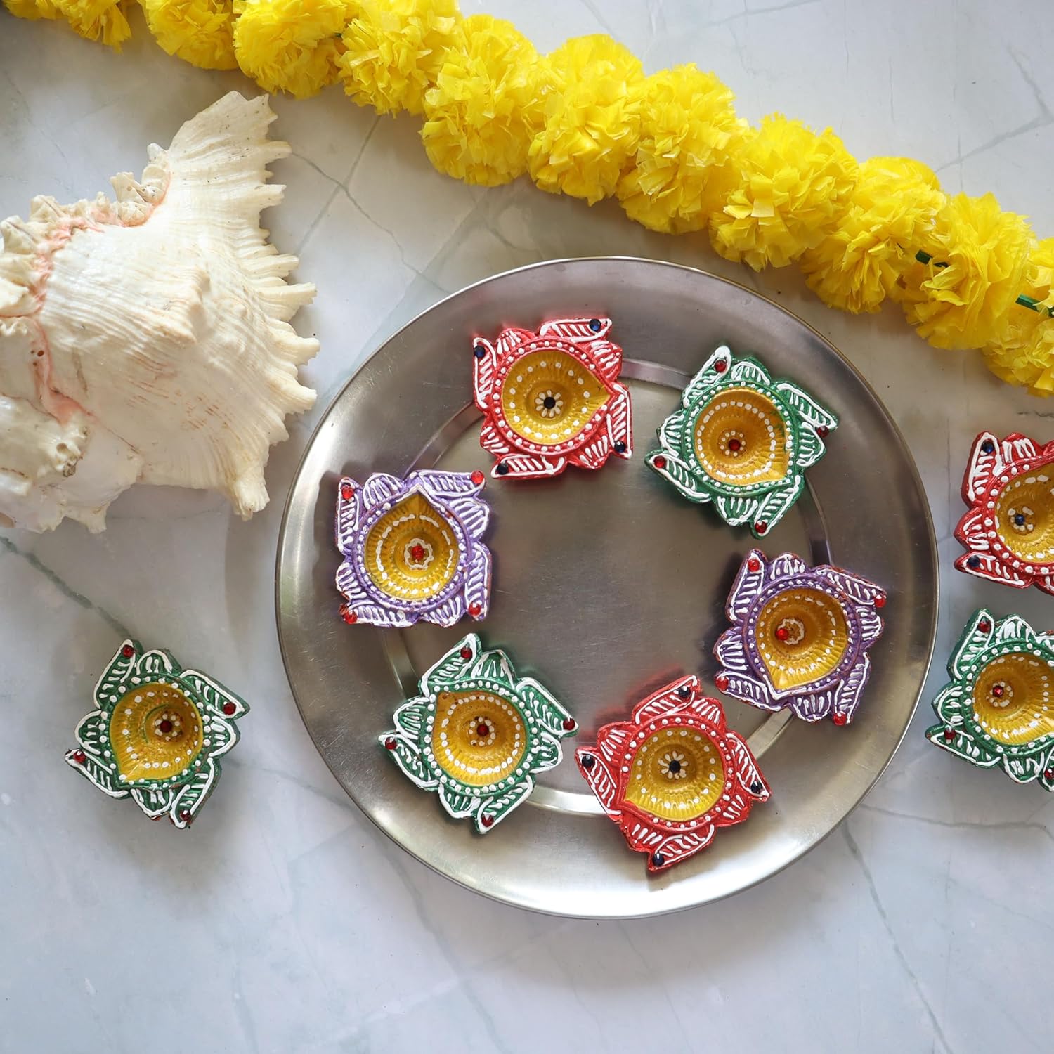 Indian Karigar 12 Diya for Diwali Diyas for Diwali Festival Terracotta Decorative Diyas for Diwali Decoration Items for Home Decor Diwali Diya Light Diwali Gifts for Family (Diwali Decoration Items)