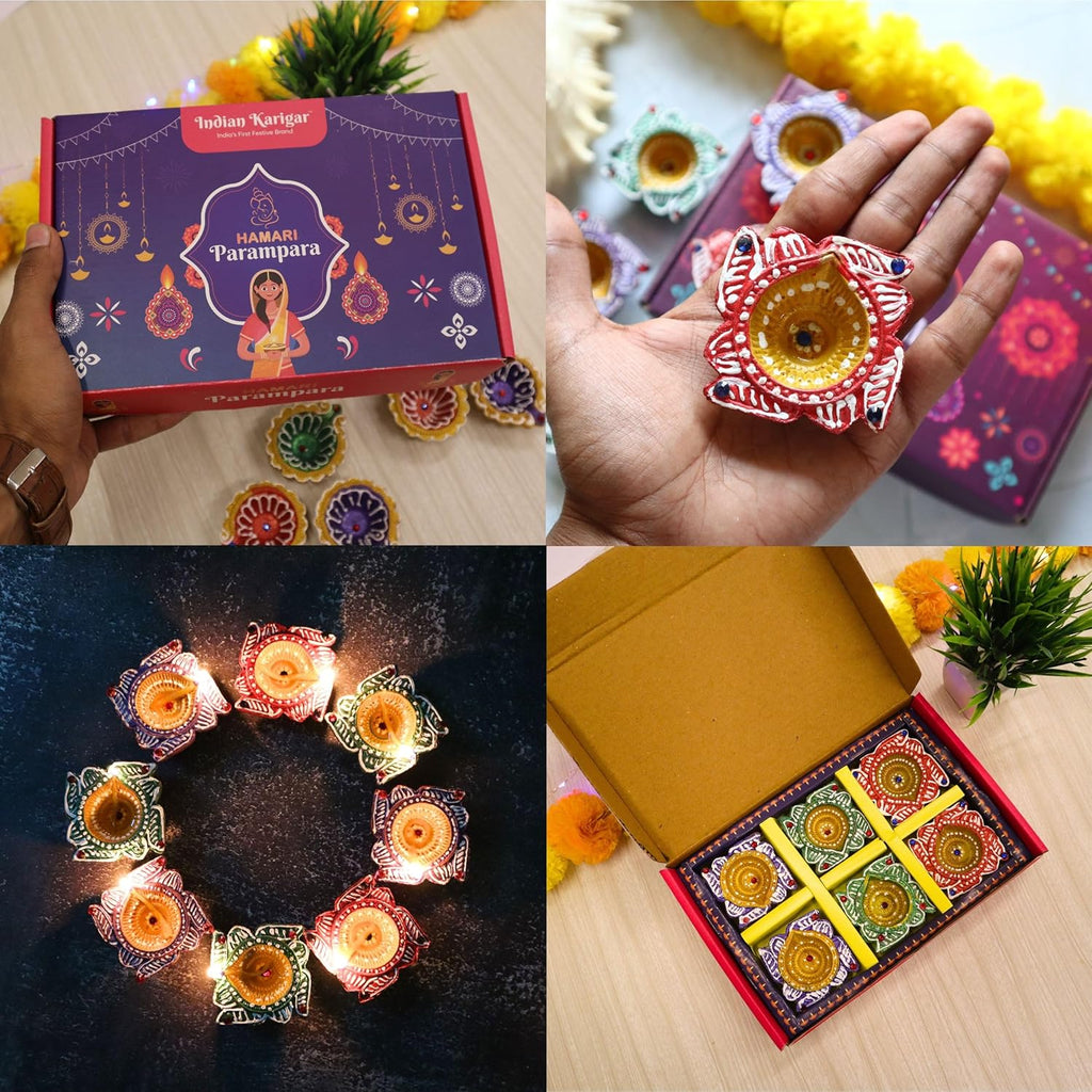 Indian Karigar Diwali Decoration Items for Home Decor 6 Diya for Diwali Diyas for Diwali Festival Terracotta Decorative Diyas for Diwali Diya Diwali Gifts (Diwali Decoration Items for Home Decor)