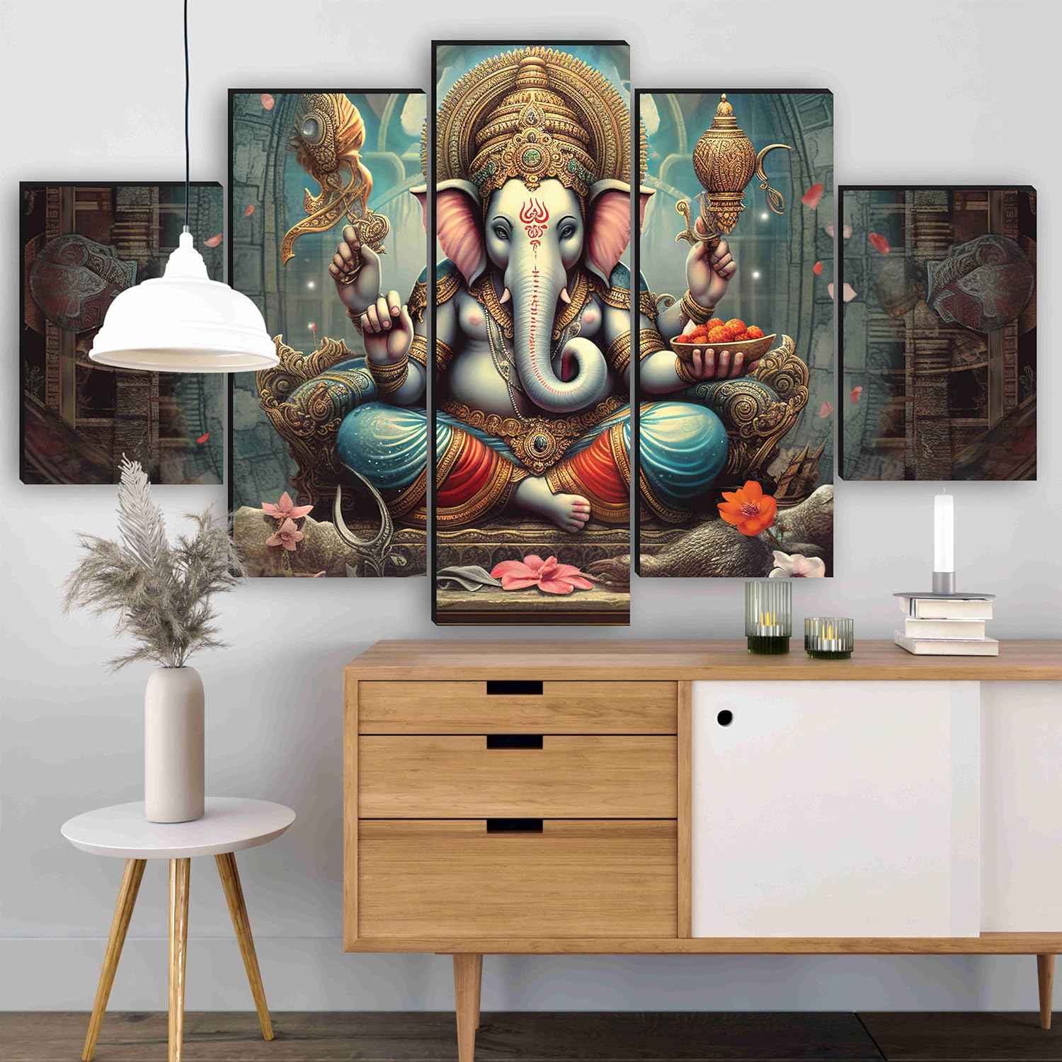 SAF Ganesha Paintings for Wall Decoration - Set Of Five, 3d modern art Painting for Living Room Large Size with Frames for Home Decoration, Hotel, Office 76.2 cm x 45 cm SANFPNLS35467