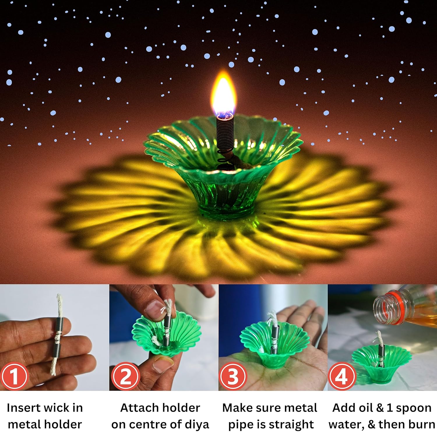 Indian Karigar 12pcs Diwali Diyas Colourful 3d Reflection Diya For Diwali Decor Sun Shape Shadow Reflective Diyas For Diwali Decoration Items For Home Decor Reusable Navratri Diwali Lights Multicolour