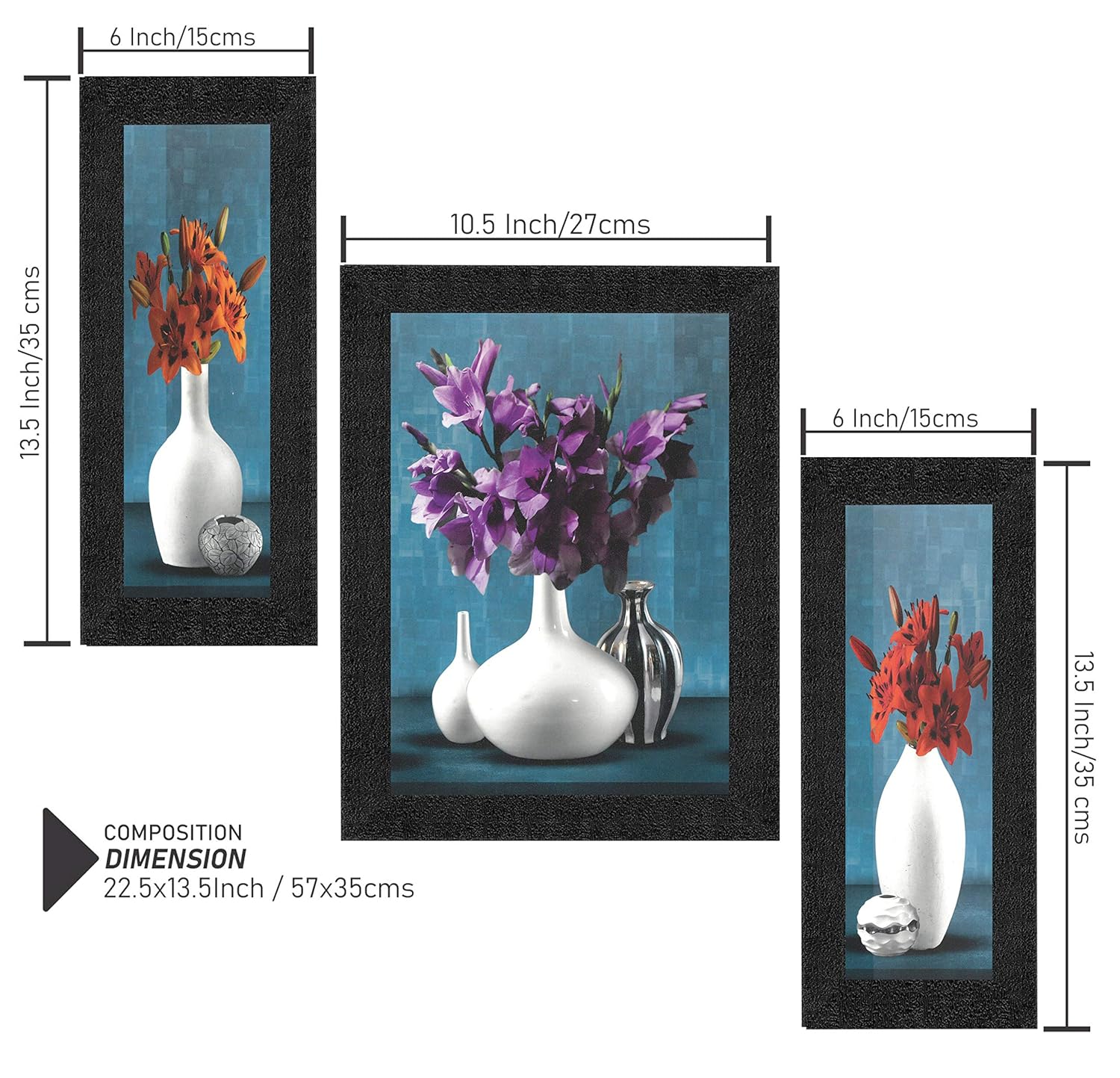 SAF paintings UV Textured Flower Print Framed Art Print Painting Set of 3 for Home Decoration – Size 35 x 2 x 50 cm SANFSA7479