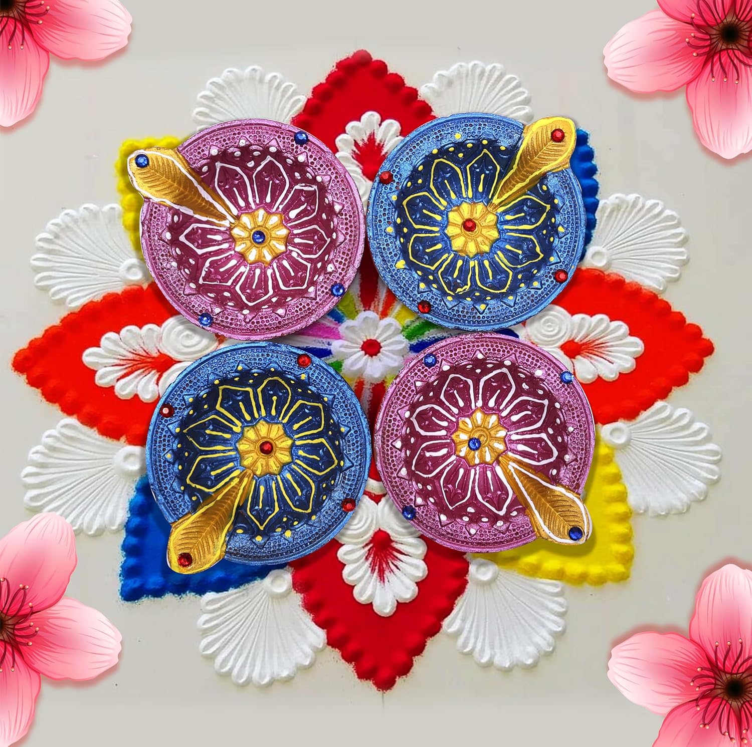 Pure Source India Decorative Terracotta Handmade Design Diya Suitable for Diwali, Festive Occasion, Pooja/Mandir/Temple (3 X 3.5 X 1 INCH) (Multicolour) (8 PCS)