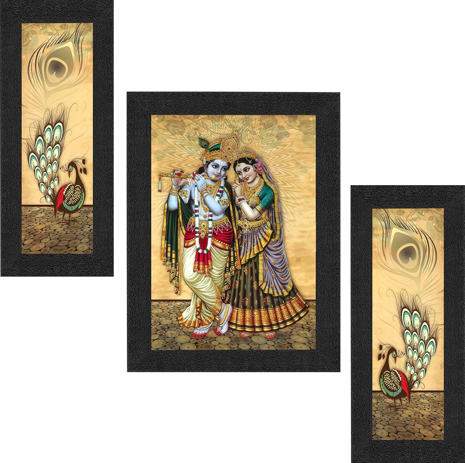 SAF paintings Set of 3 Radha Krishna UV Coated Painting with Frame 22.5 Inch X 13.5 Inch SASASA7724