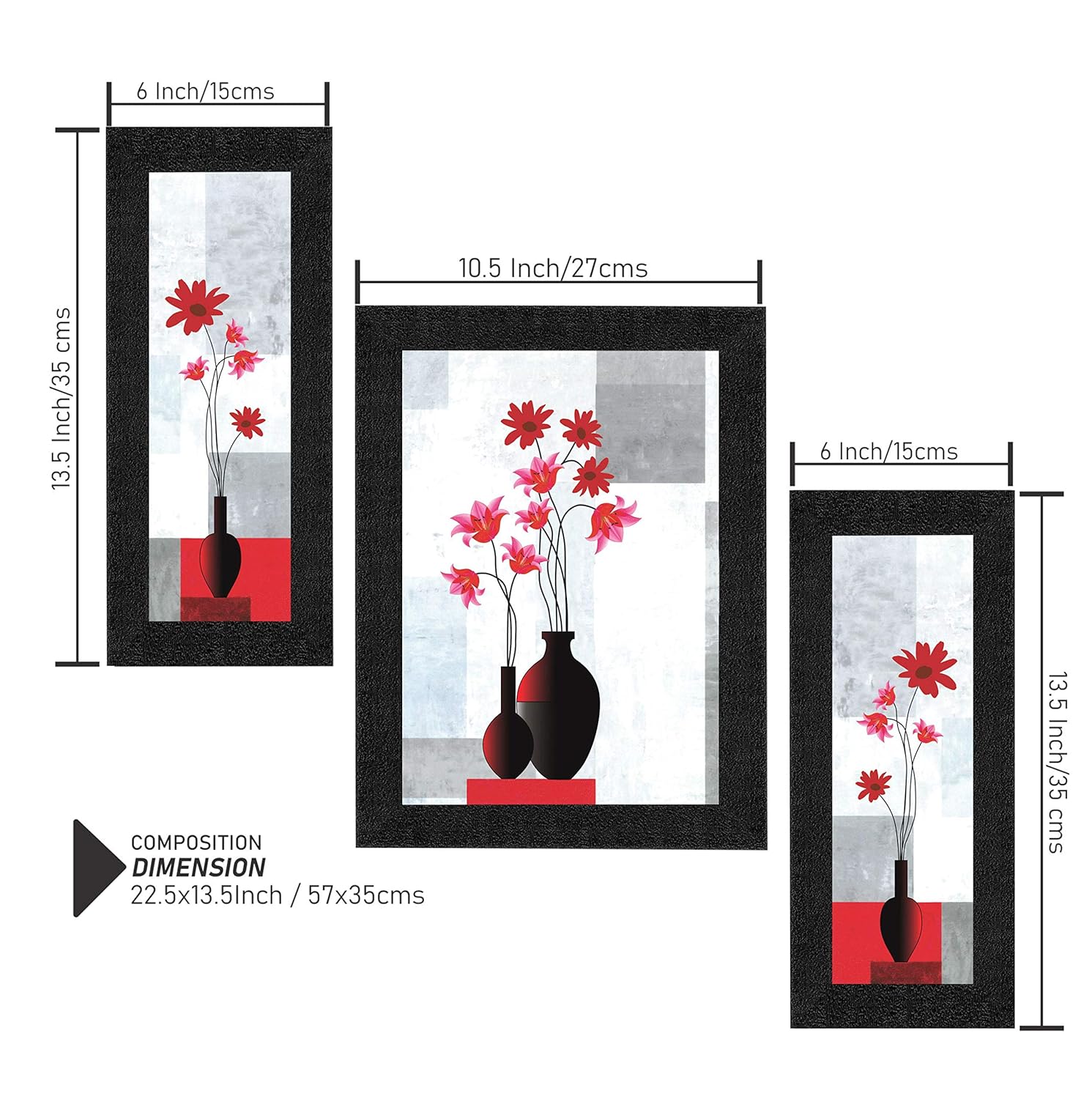 SAF paintings Set of 3 Flower Floral UV Coated Home Decorative Gift Item Frame Painting 13.5 inch X 22.5 inch SANFS62-Multicolour