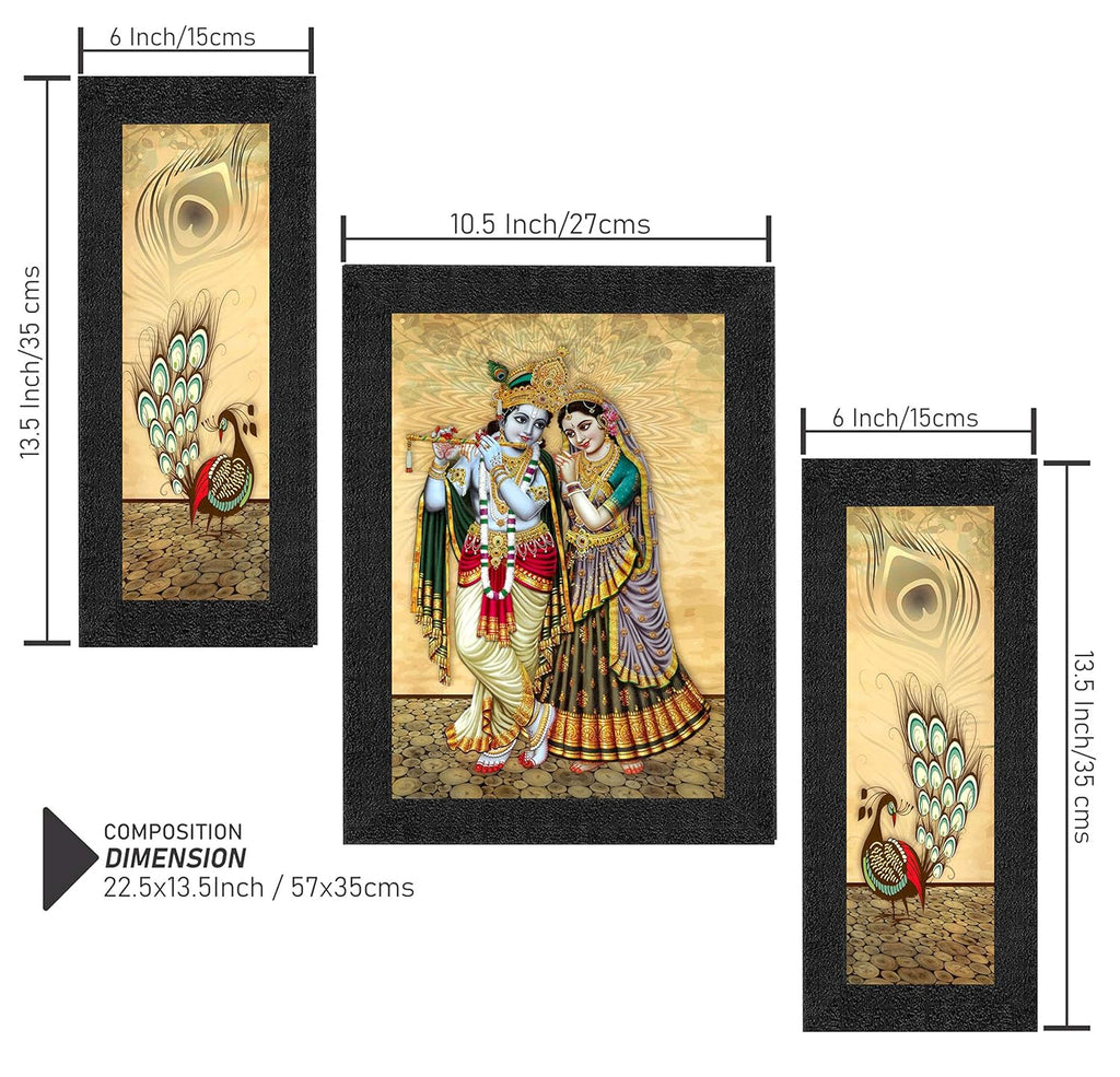 SAF paintings UV Textured Radha Krishna Printed Print Framed Painting Set of 3 for Home Decoration – Size 35 x 2 x 50 cm SANFSA7724