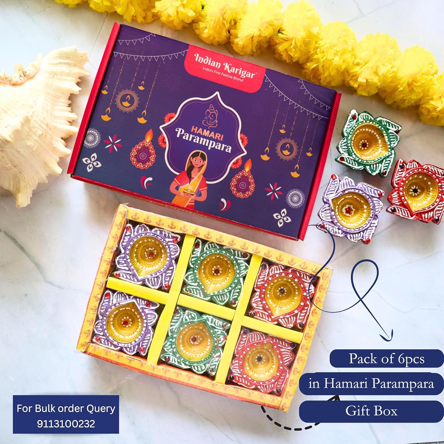 Indian Karigar Diwali Decoration Items for Home Decor 6 Diya for Diwali Diyas for Diwali Festival Terracotta Decorative Diyas for Diwali Diya Diwali Gifts (Diwali Decoration Items for Home Decor)