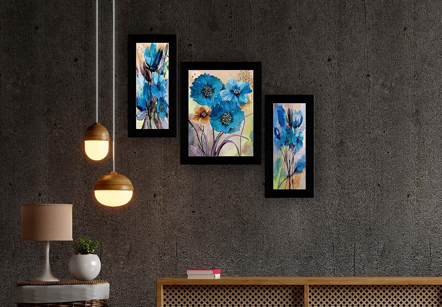 SAF paintings Set of 3 flower modern art UV textured Wall Painting with Frame for Home decoration 13.5 inch x 22.5 inch SANFS32579